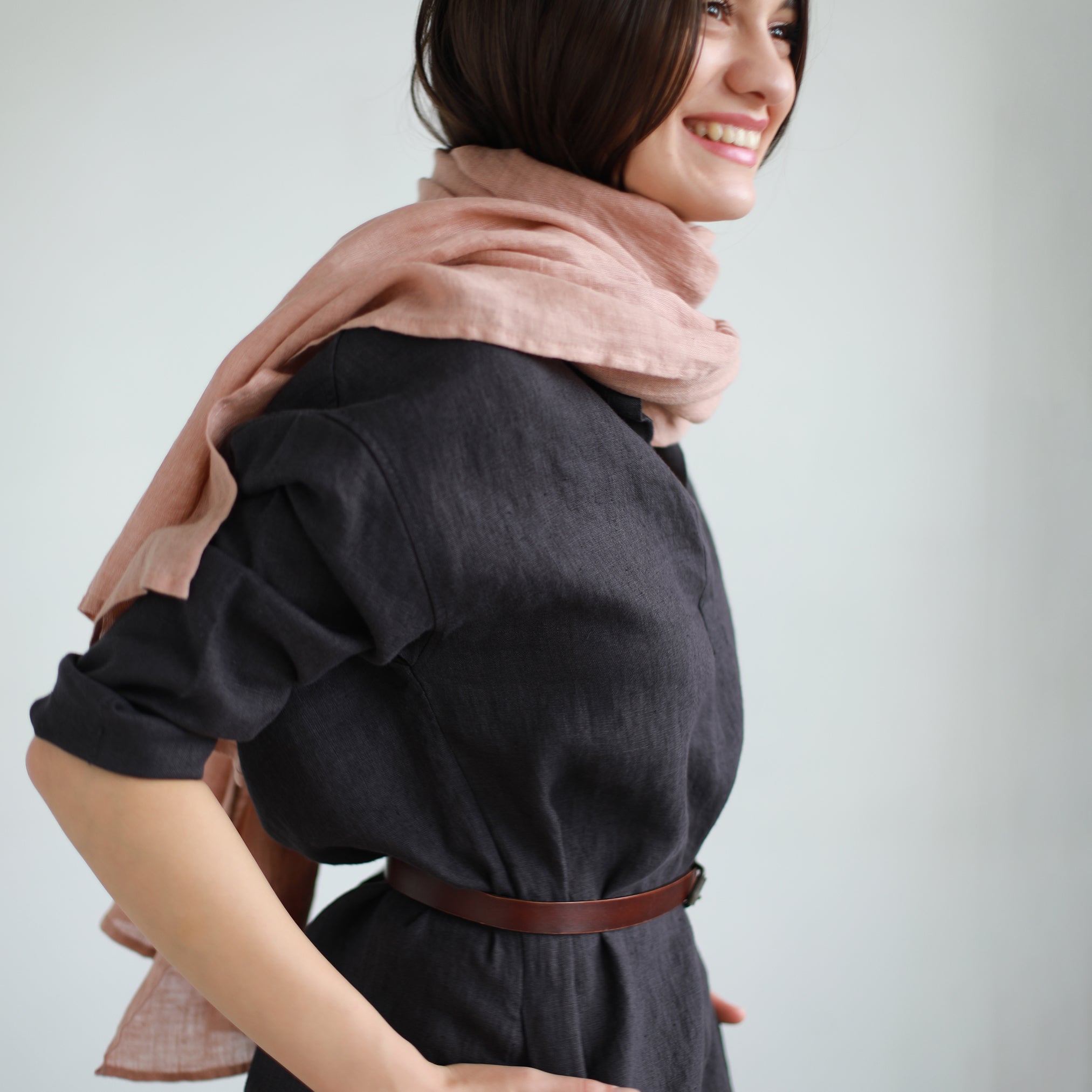 Sheer Linen Scarf Powder Pink