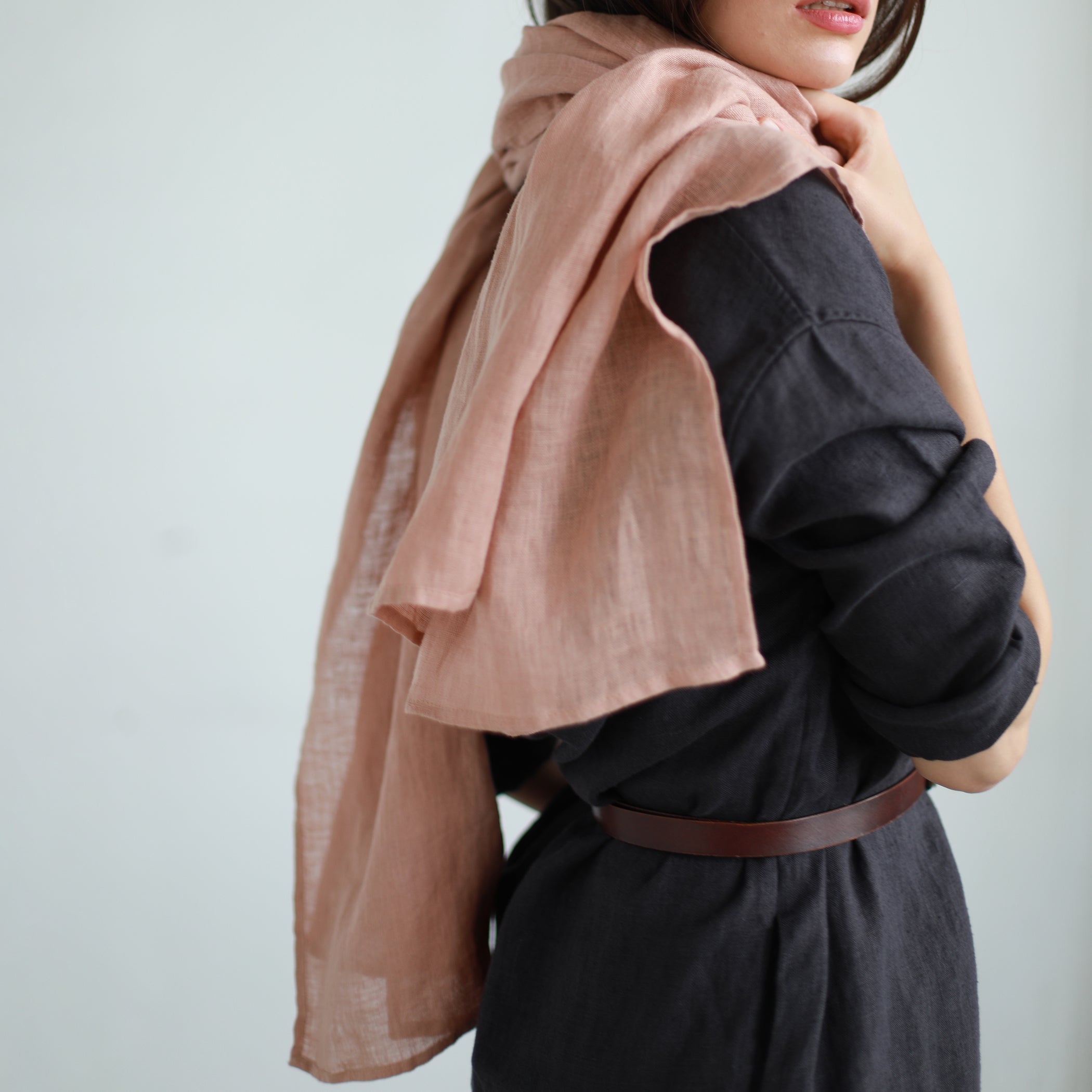 Sheer Linen Scarf Powder Pink