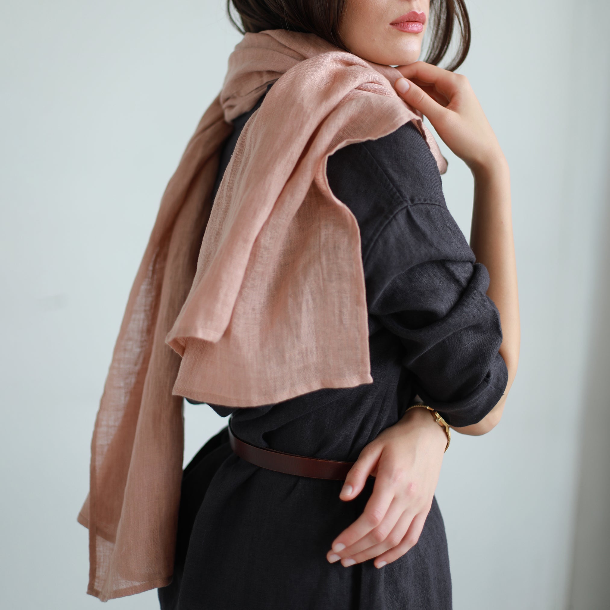 Sheer Linen Scarf Powder Pink
