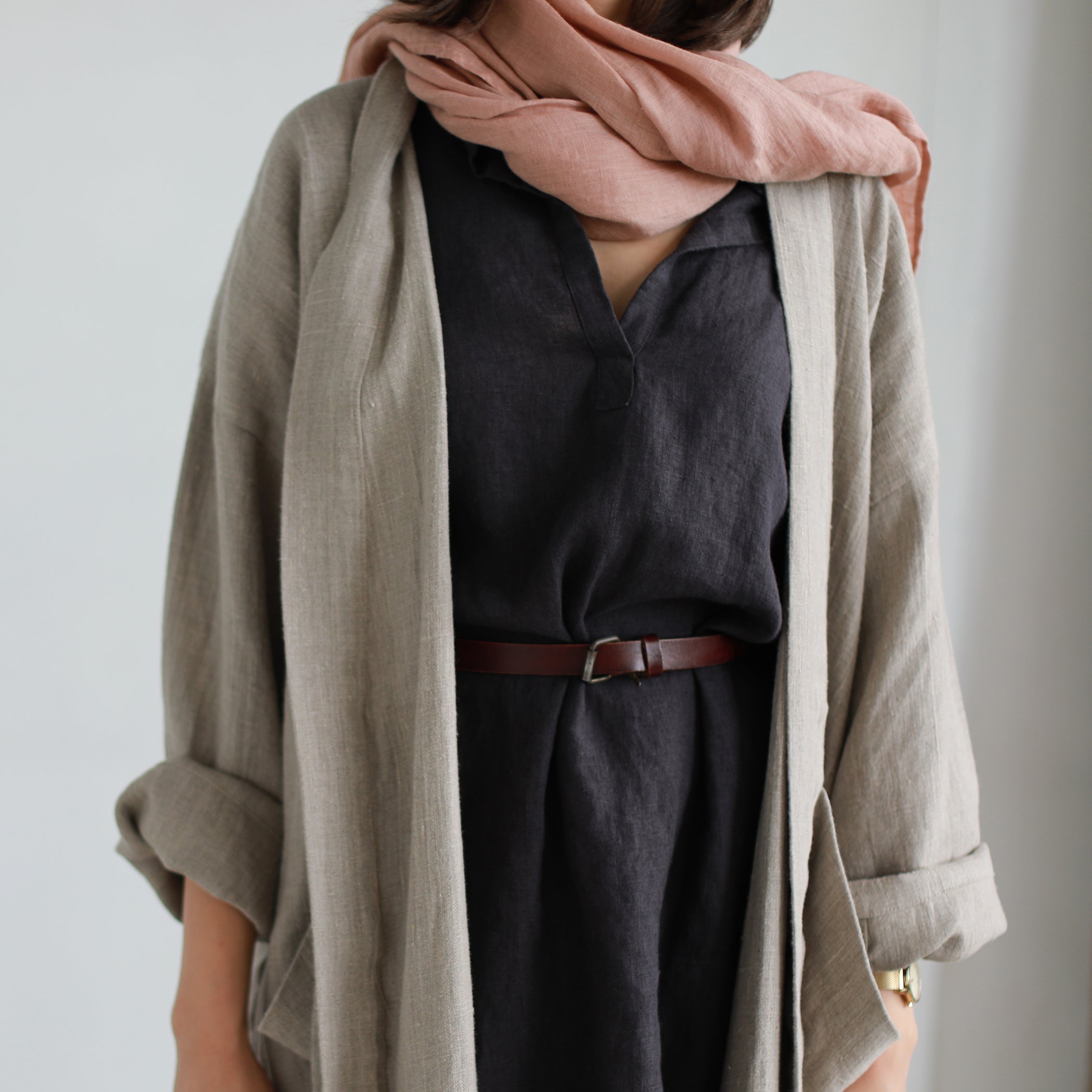 Sheer Linen Scarf Powder Pink