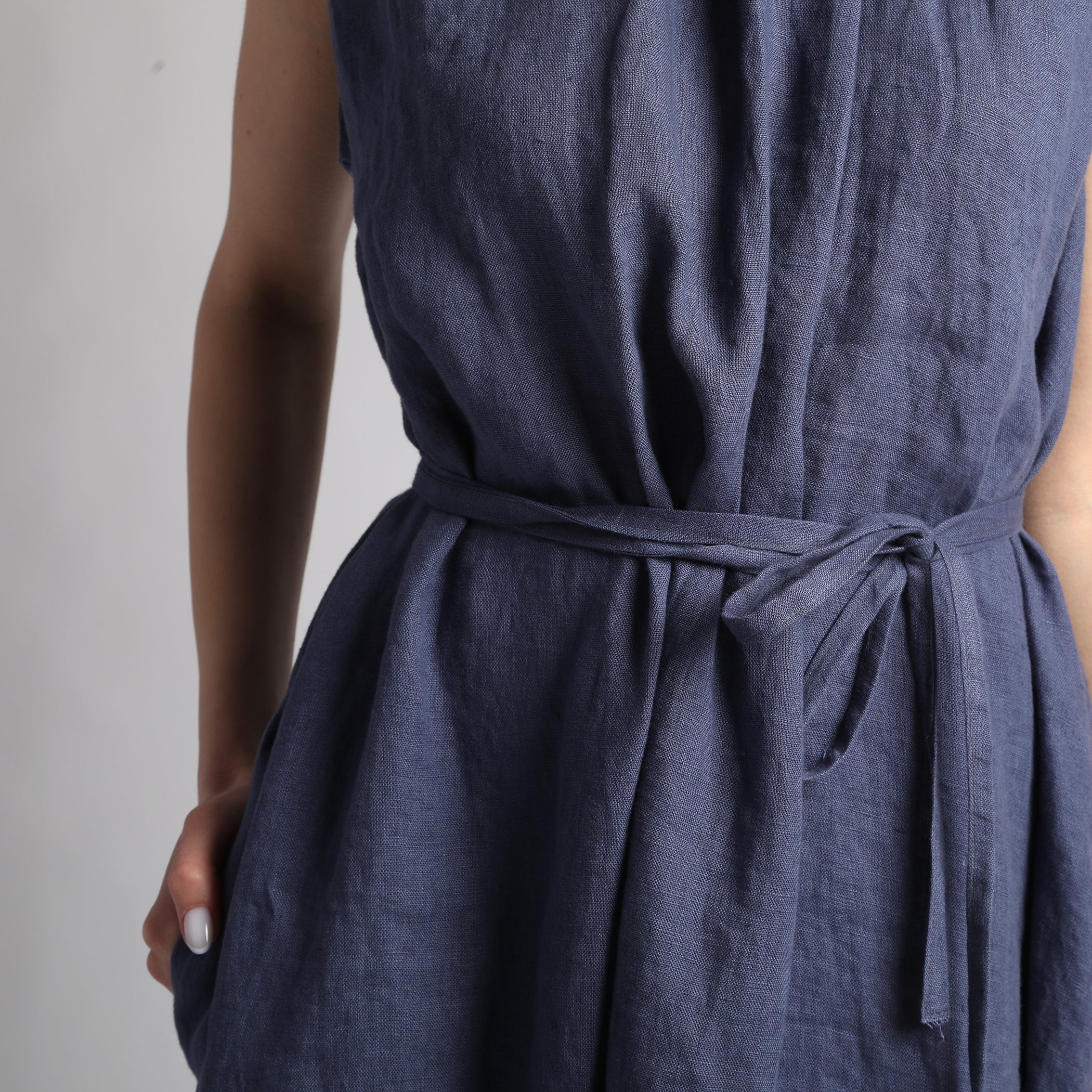 VIVA Midi Flared Linen Dress with Gathered Neck