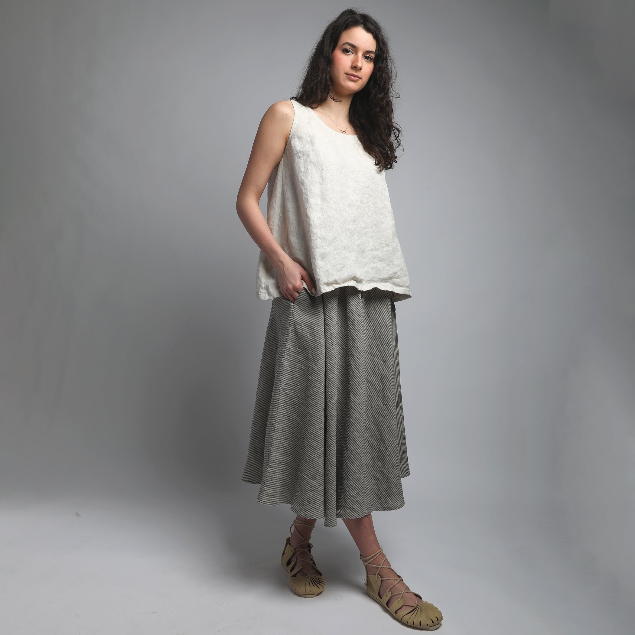 NOMADE Midi Linen Circle Skirt with Pockets