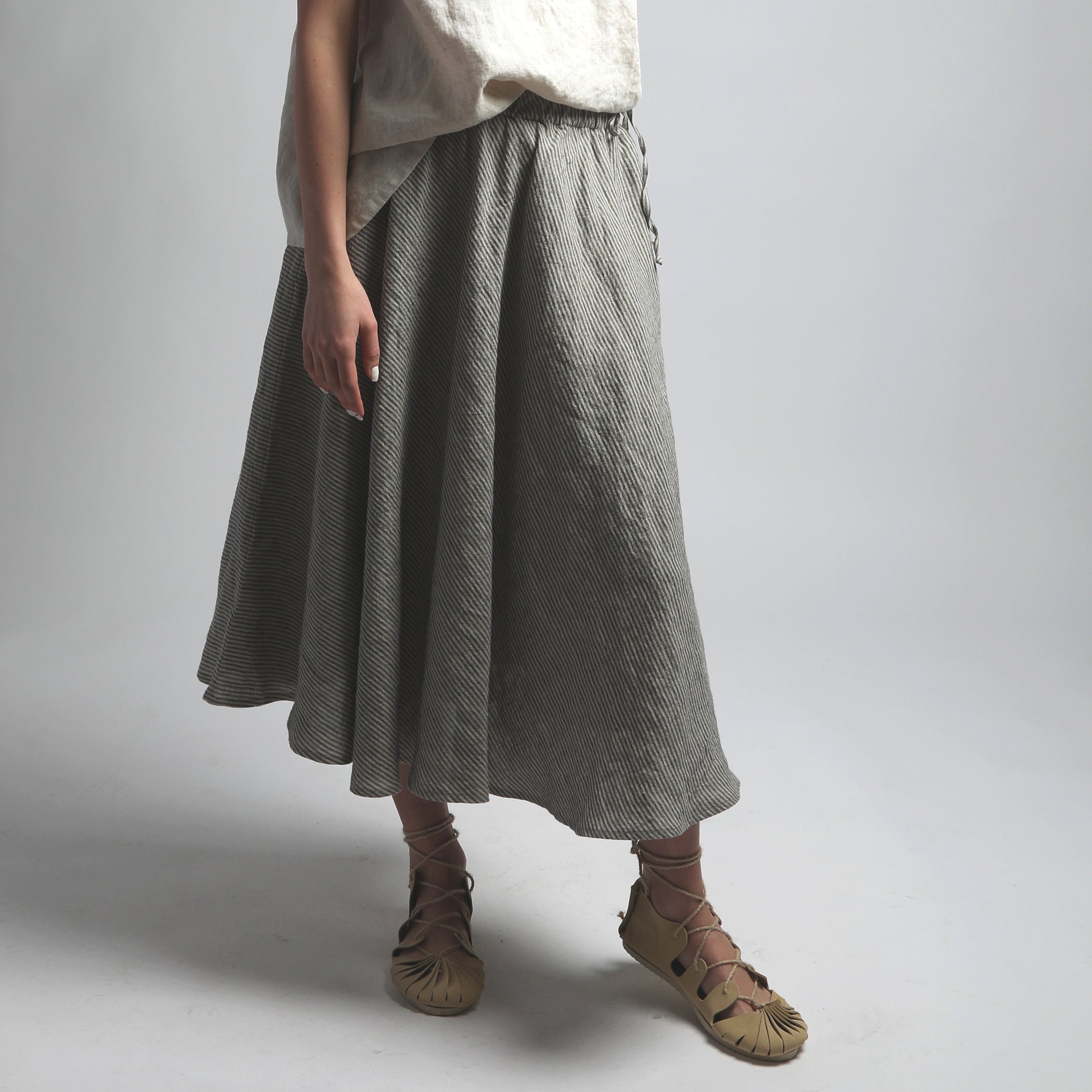 NOMADE Midi Linen Circle Skirt with Pockets