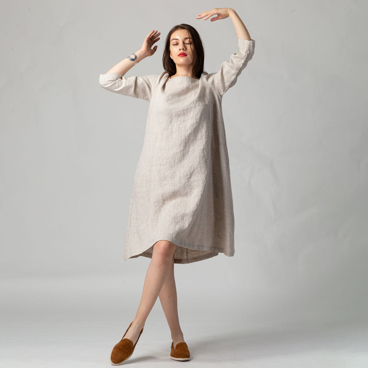 Midi Swing Linen Dress Natural