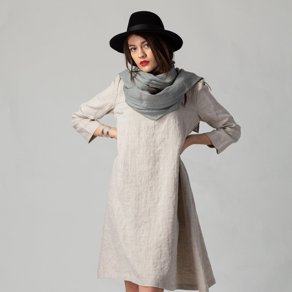 Midi Swing Linen Dress Natural | KNOTIUM