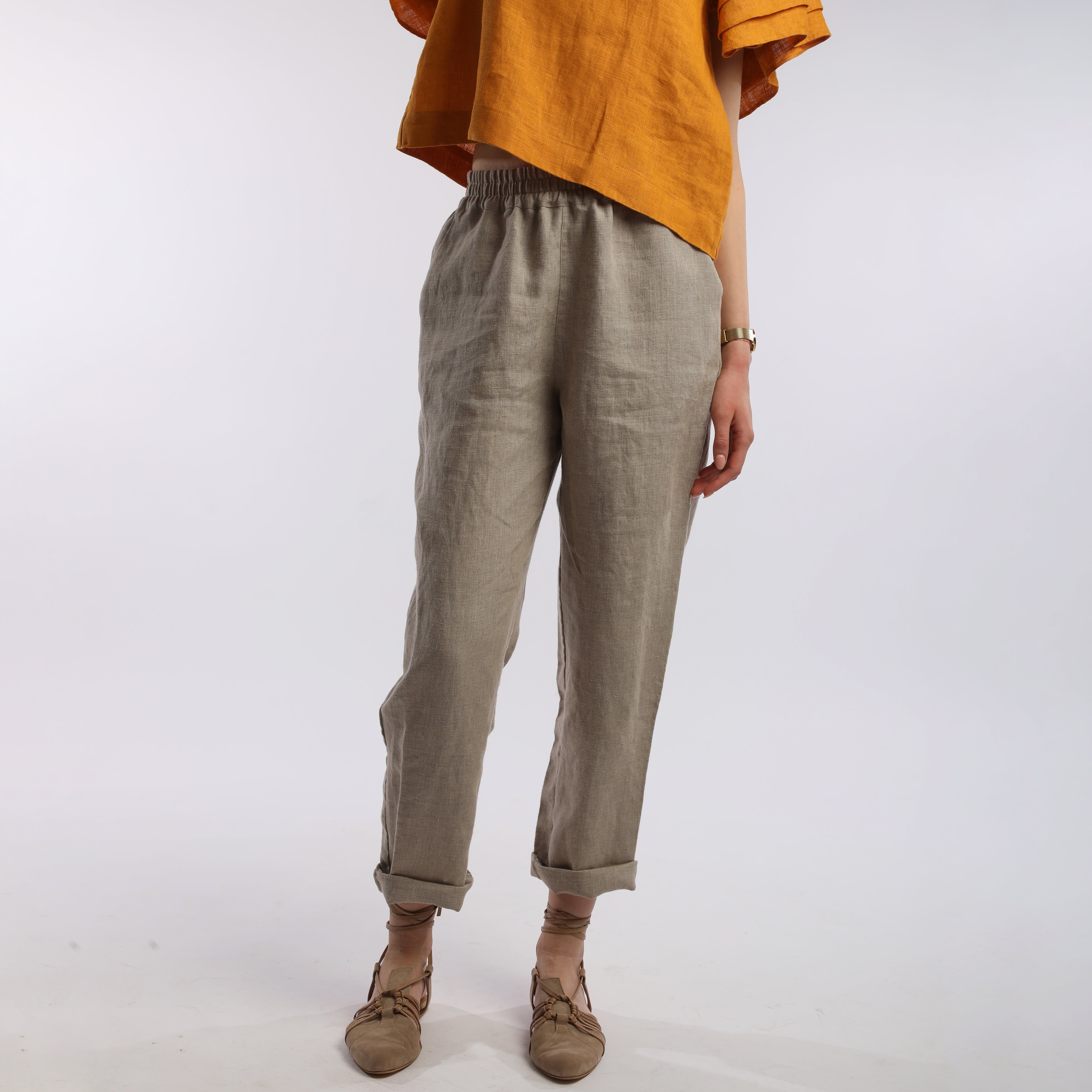 RELAX Tapered Linen Pants - Size XS - Color NATURAL