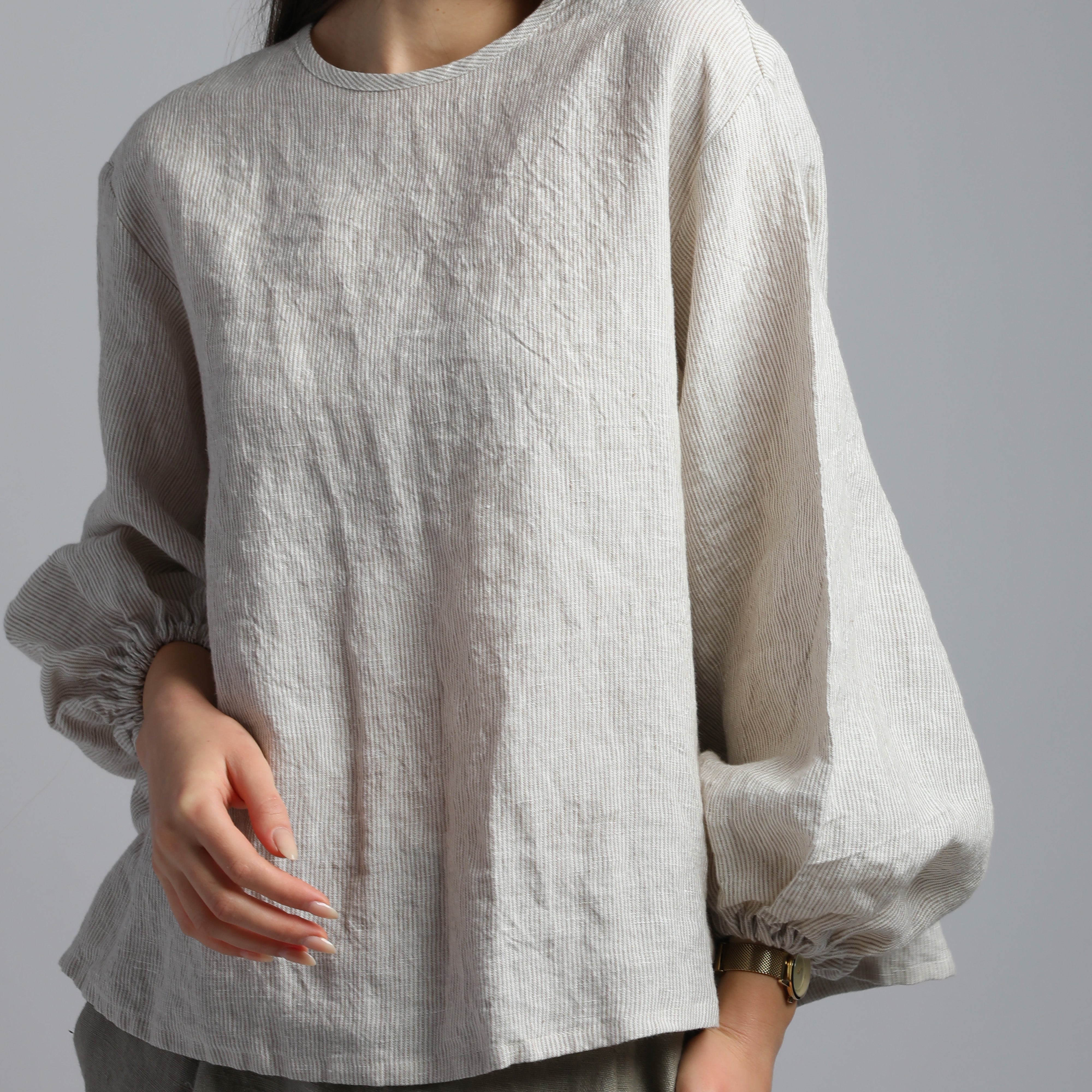 YELLO Puff Sleeve Flared Linen Shirt