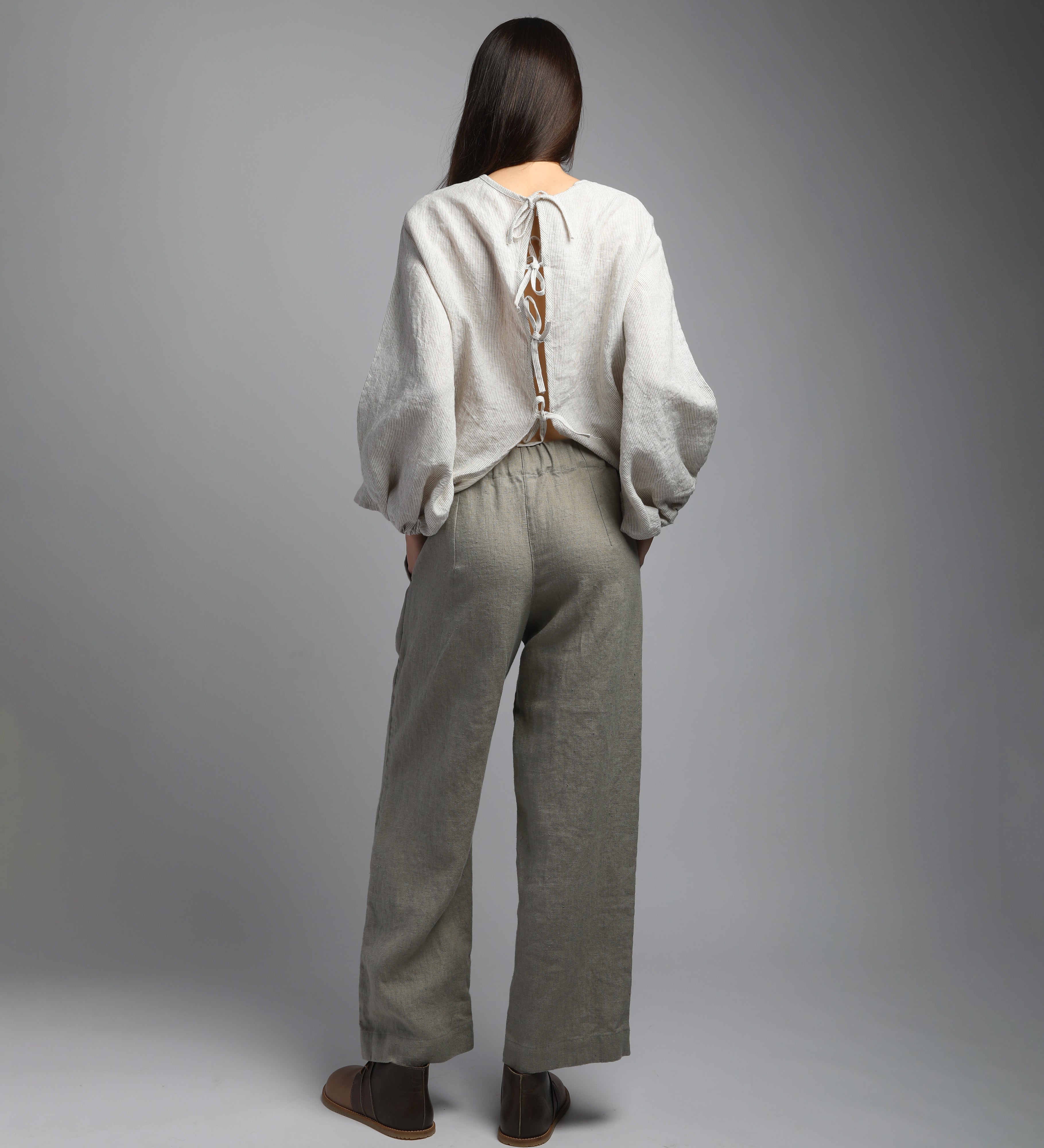 PEPPER Relaxed Ankle Linen Pants - Size XS - Color LIGHT OLIVE HEAVY
