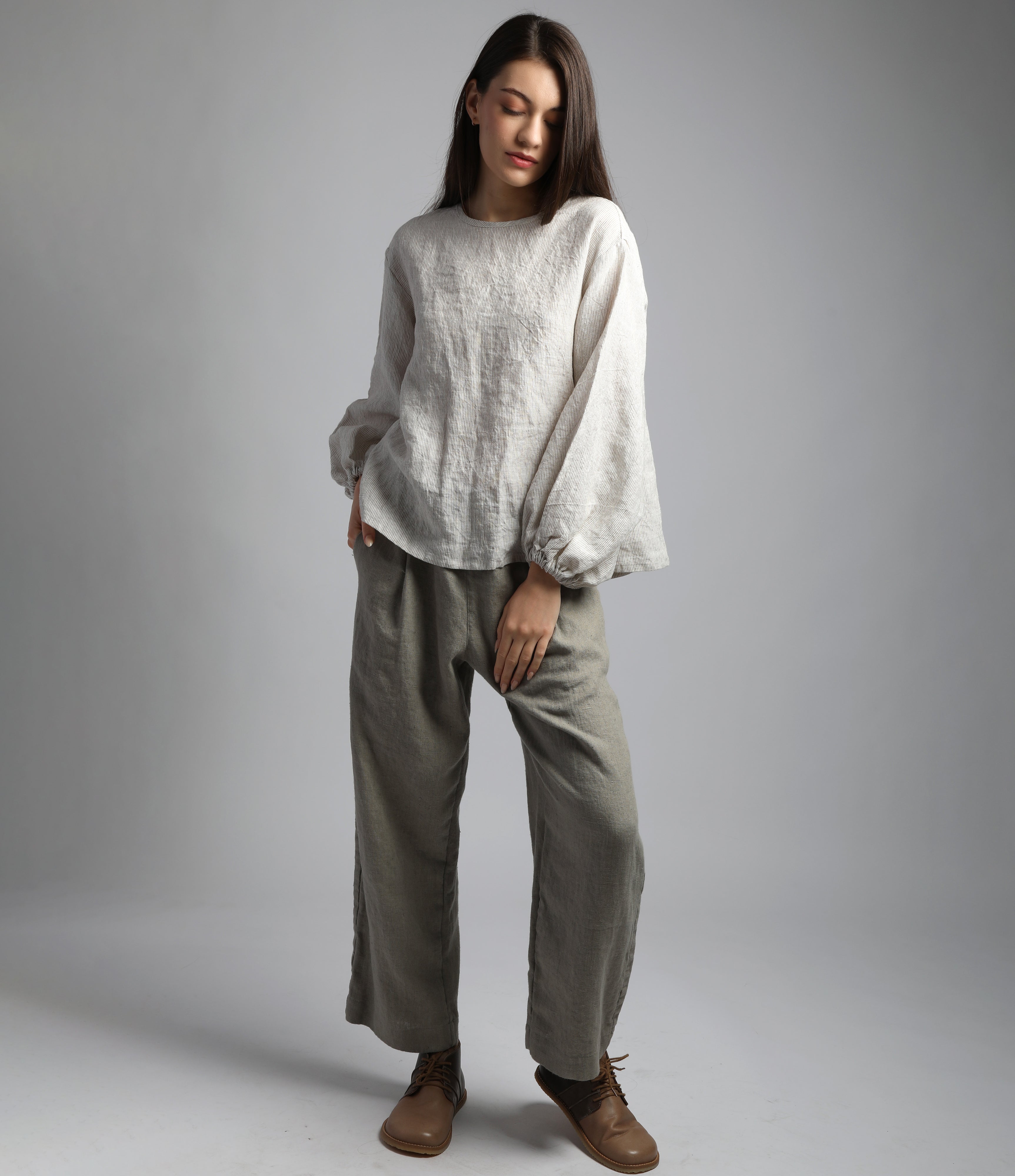 PEPPER Relaxed Ankle Linen Pants - Size XS - Color LIGHT OLIVE HEAVY