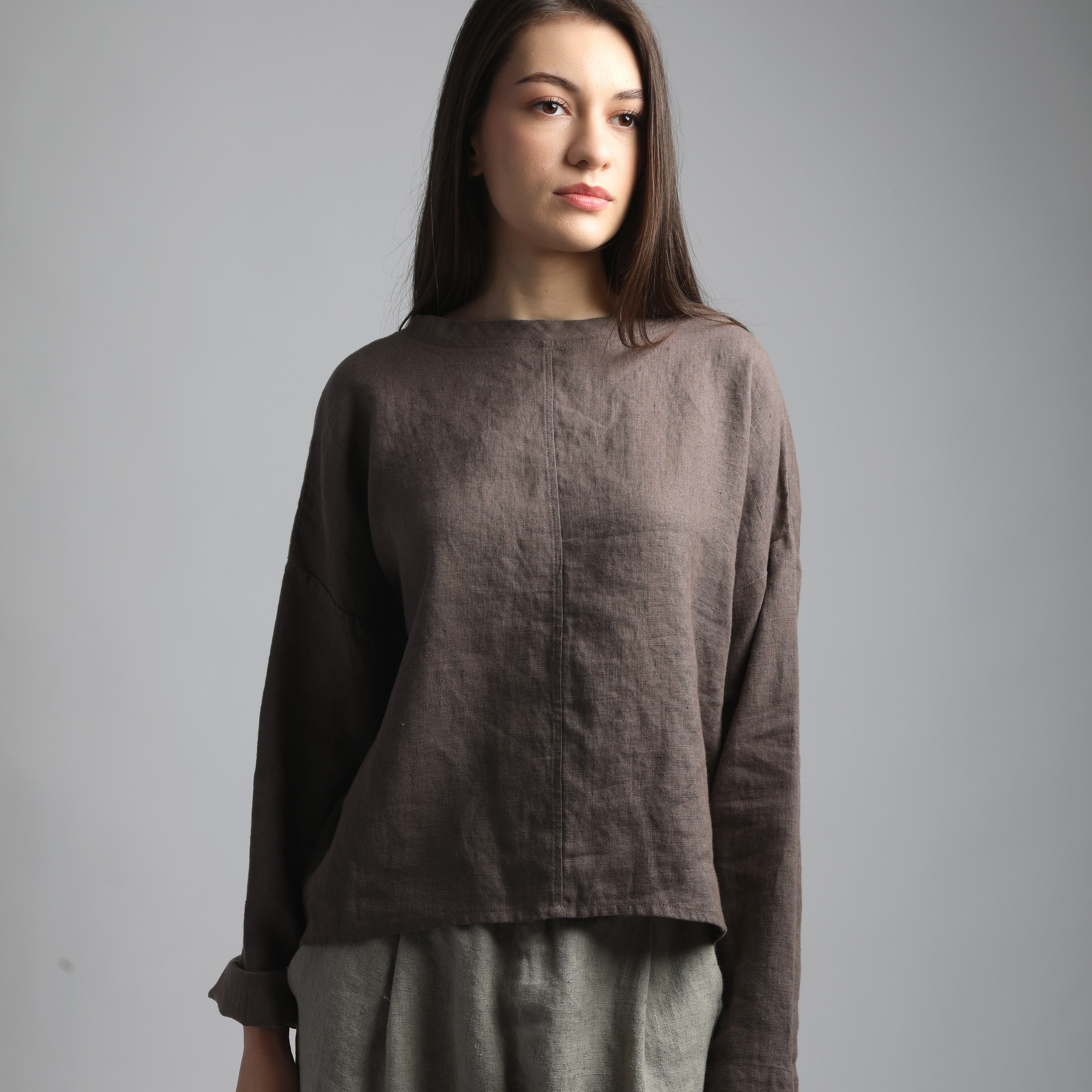 AMANDE Long Sleeve Linen Blouse