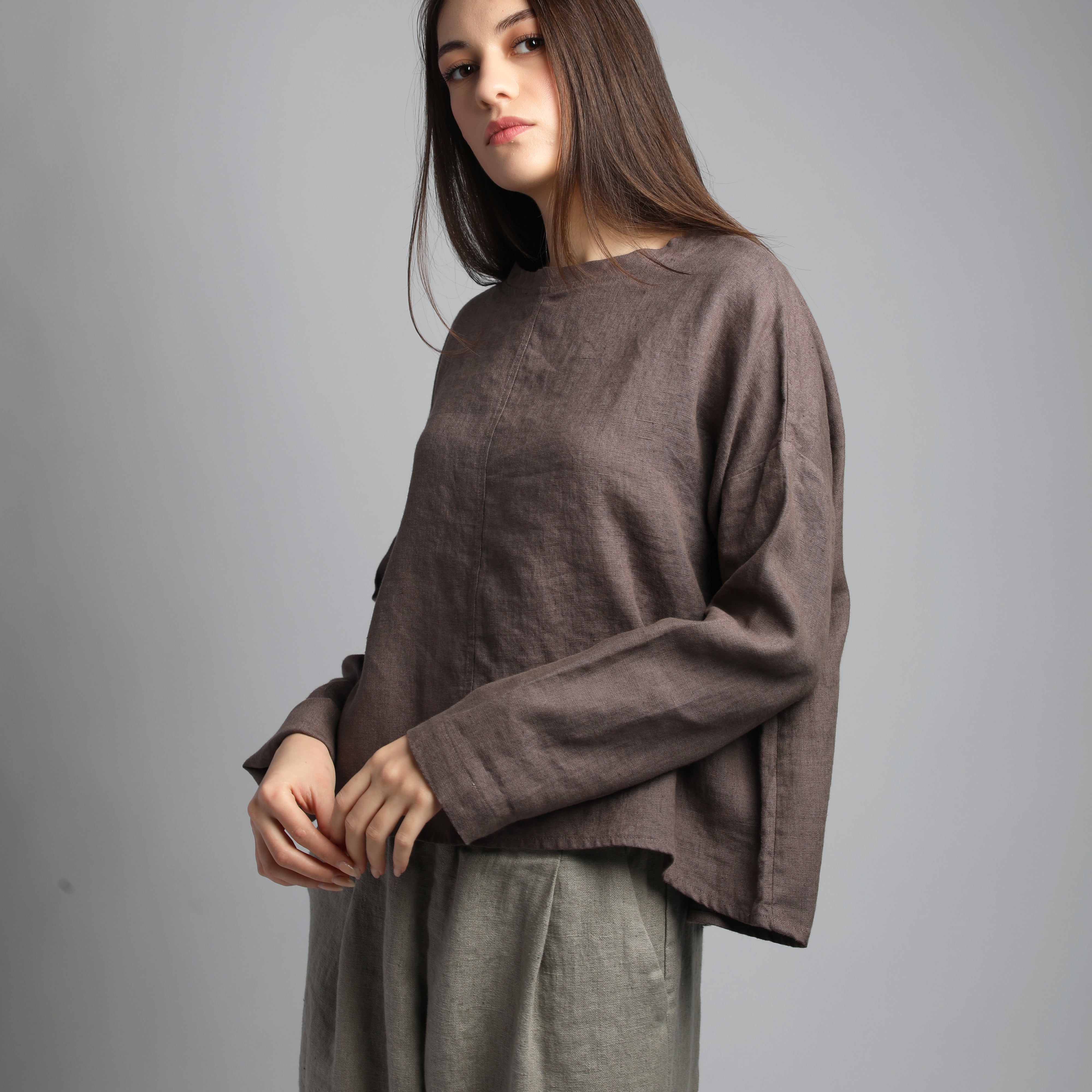 AMANDE Long Sleeve Linen Blouse