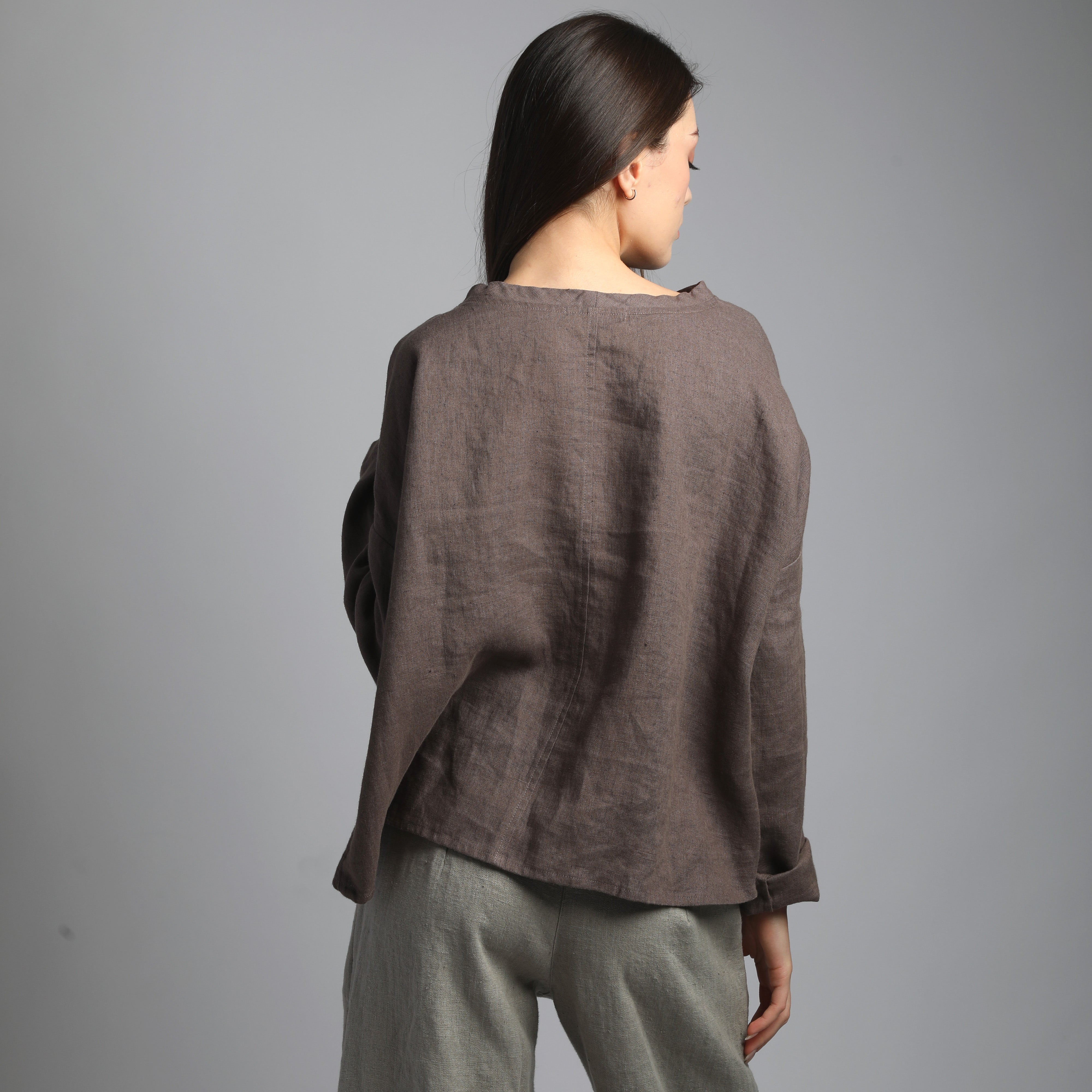 AMANDE Long Sleeve Linen Blouse