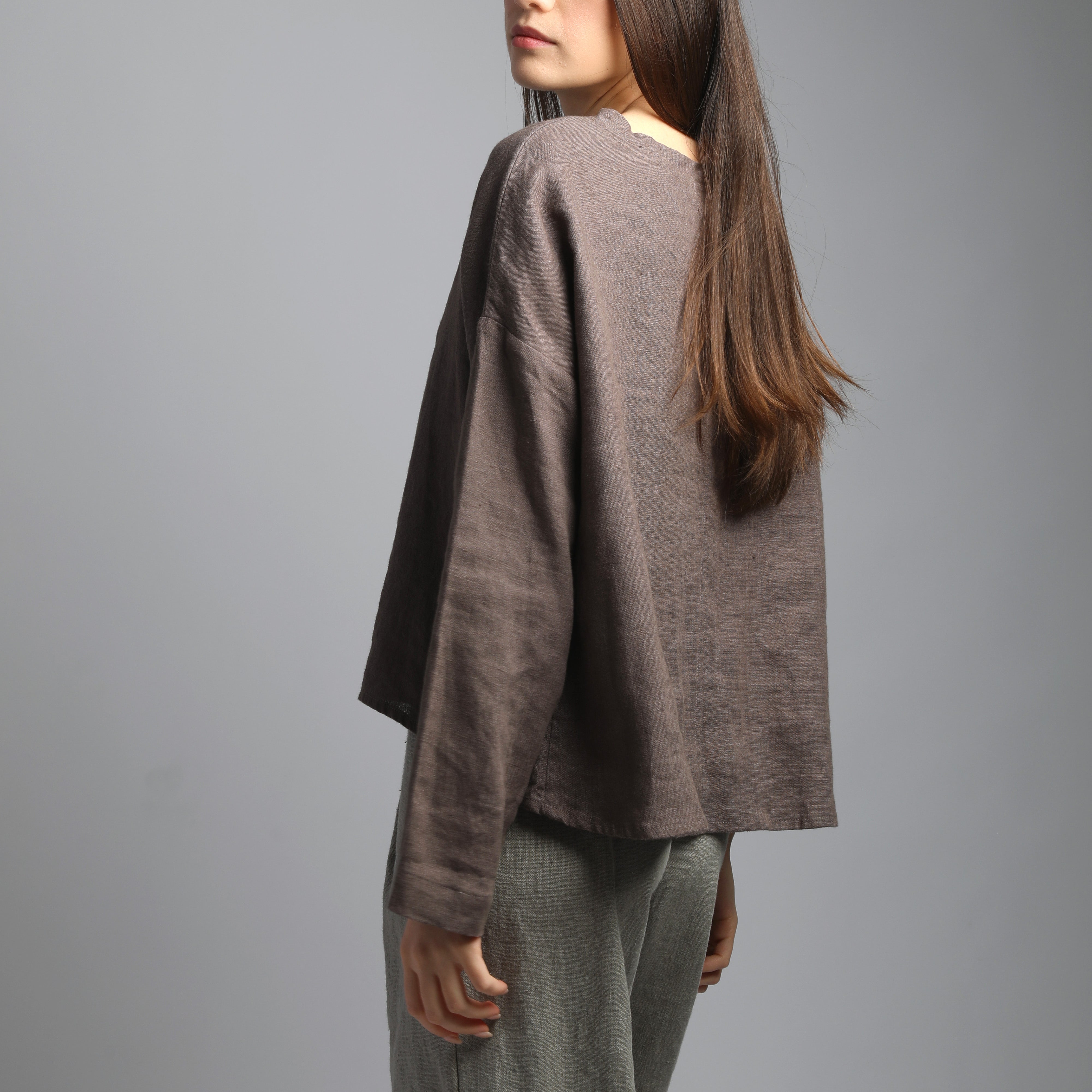 AMANDE Long Sleeve Linen Blouse