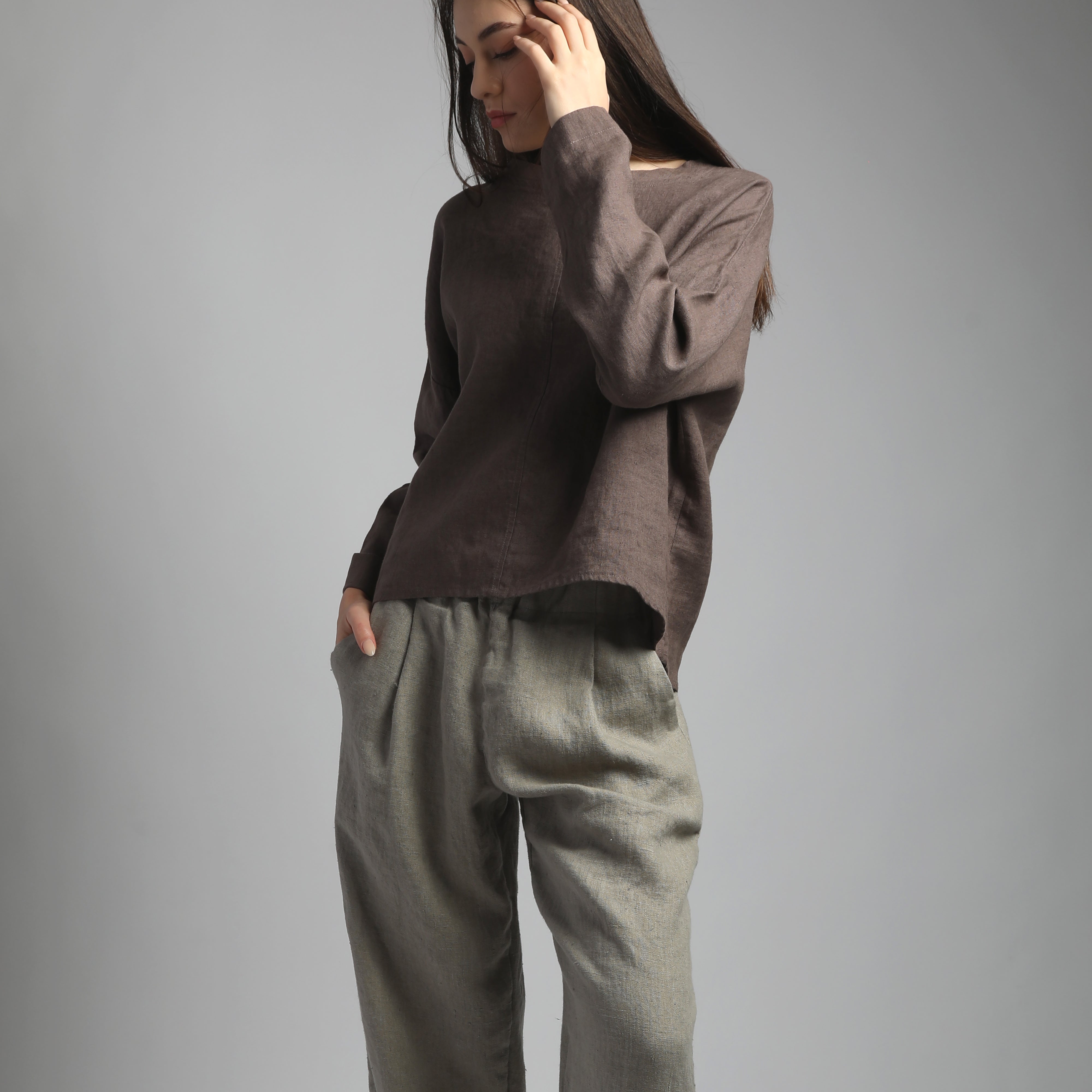 AMANDE Long Sleeve Linen Blouse