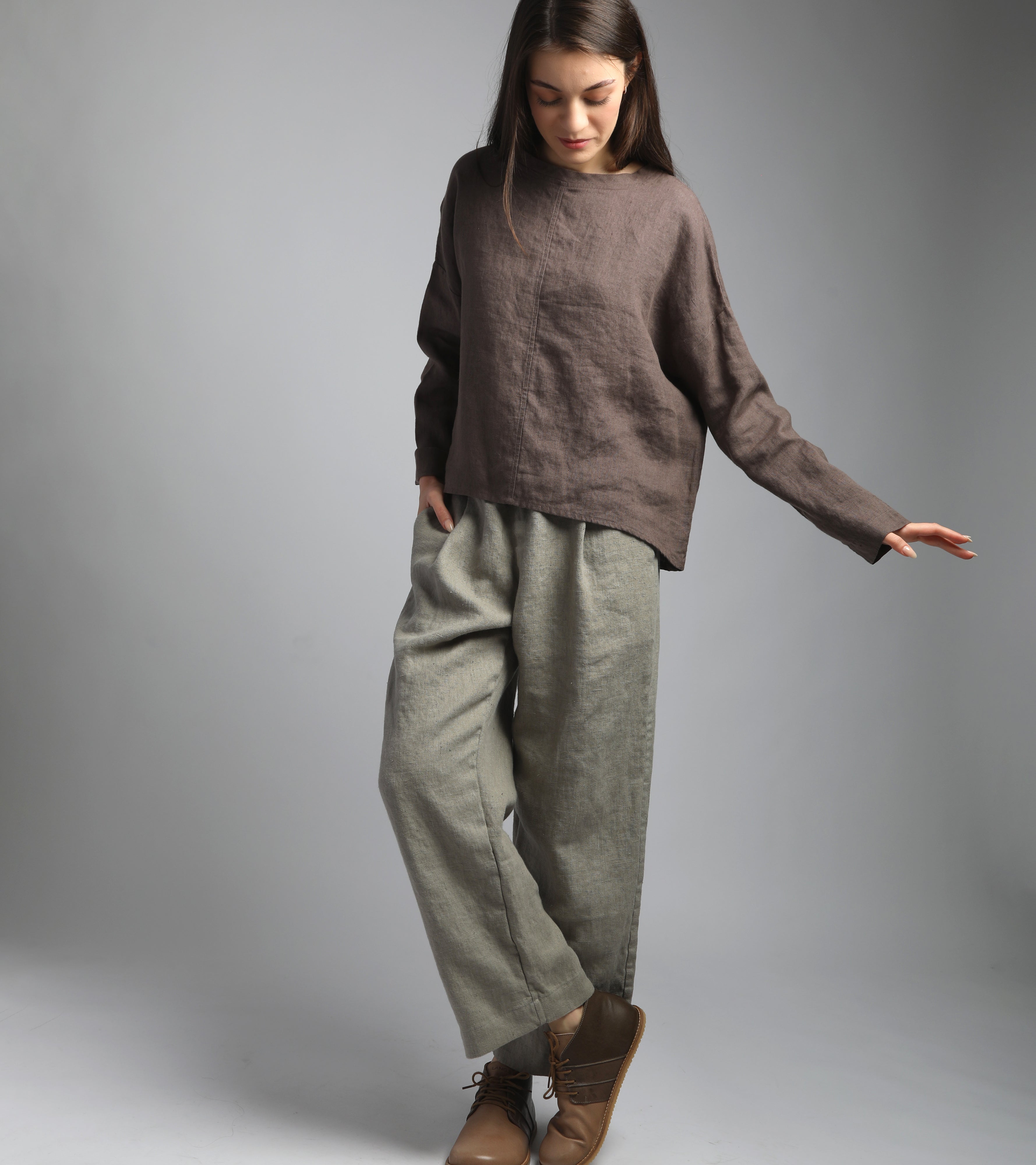 AMANDE Long Sleeve Linen Blouse