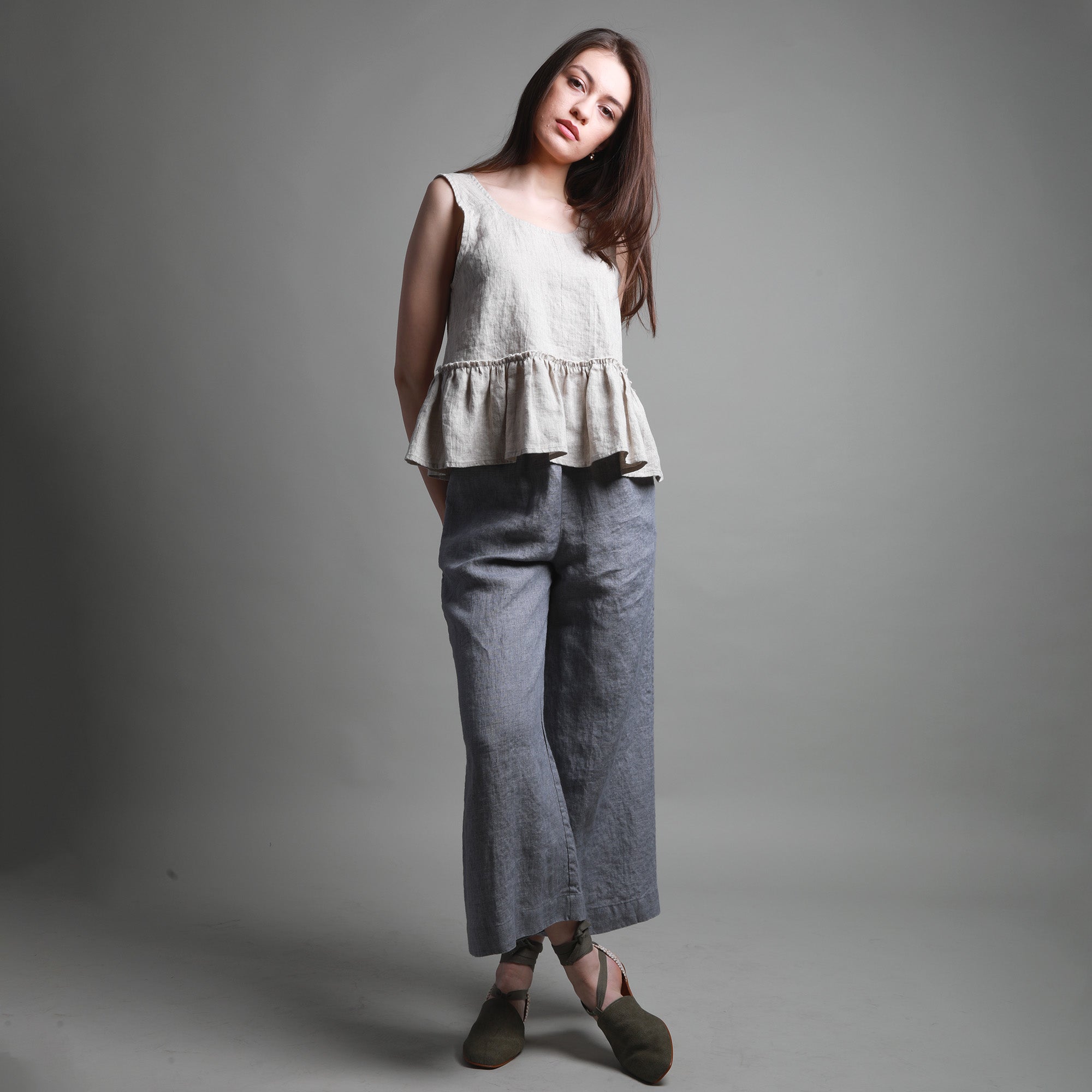 FOREVER Straight Linen Pants - Sizes XS, M - Color OFF WHITE