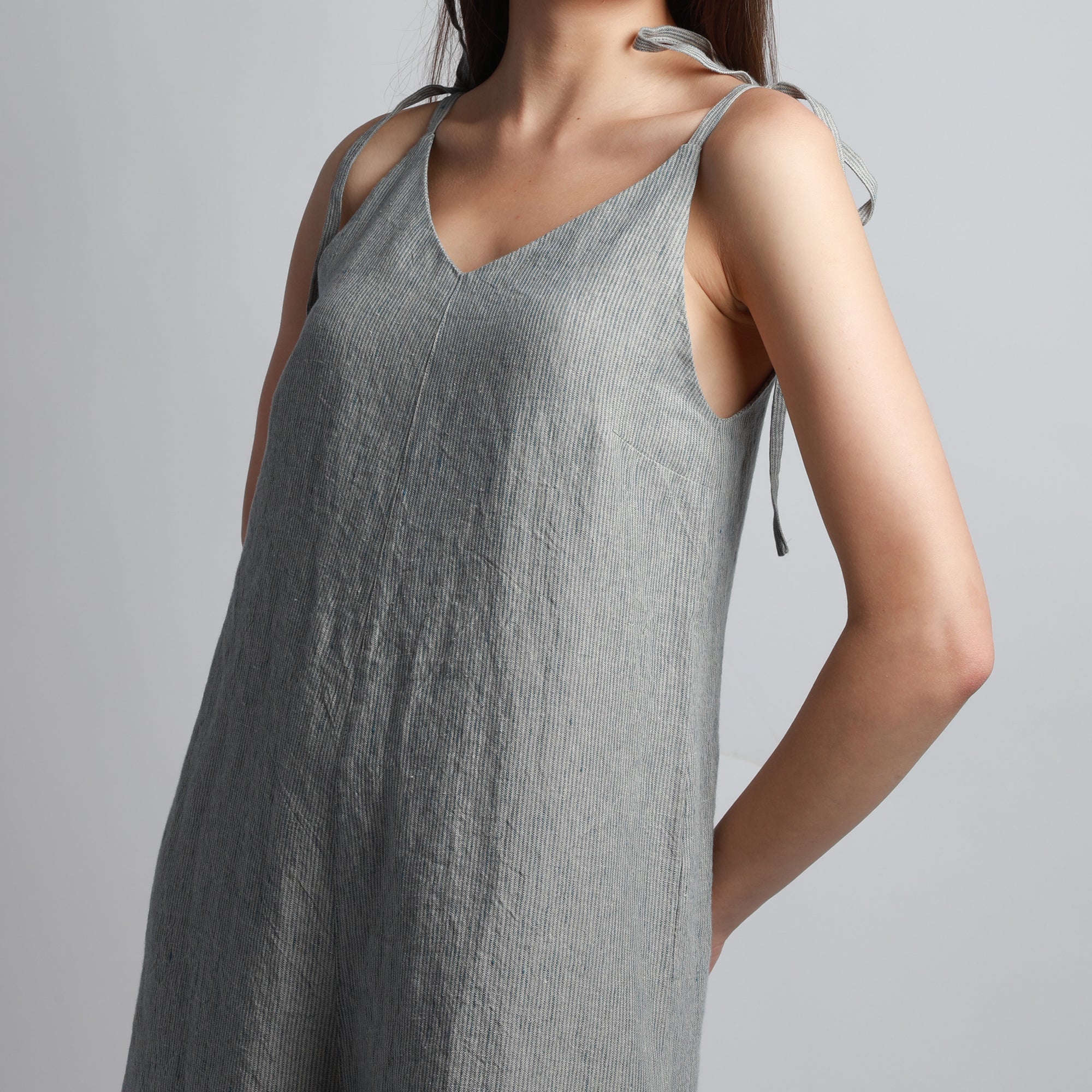 NAOMI Linen Jumpsuit with Shoulder Ties, Size XS, Color DARK BLUE