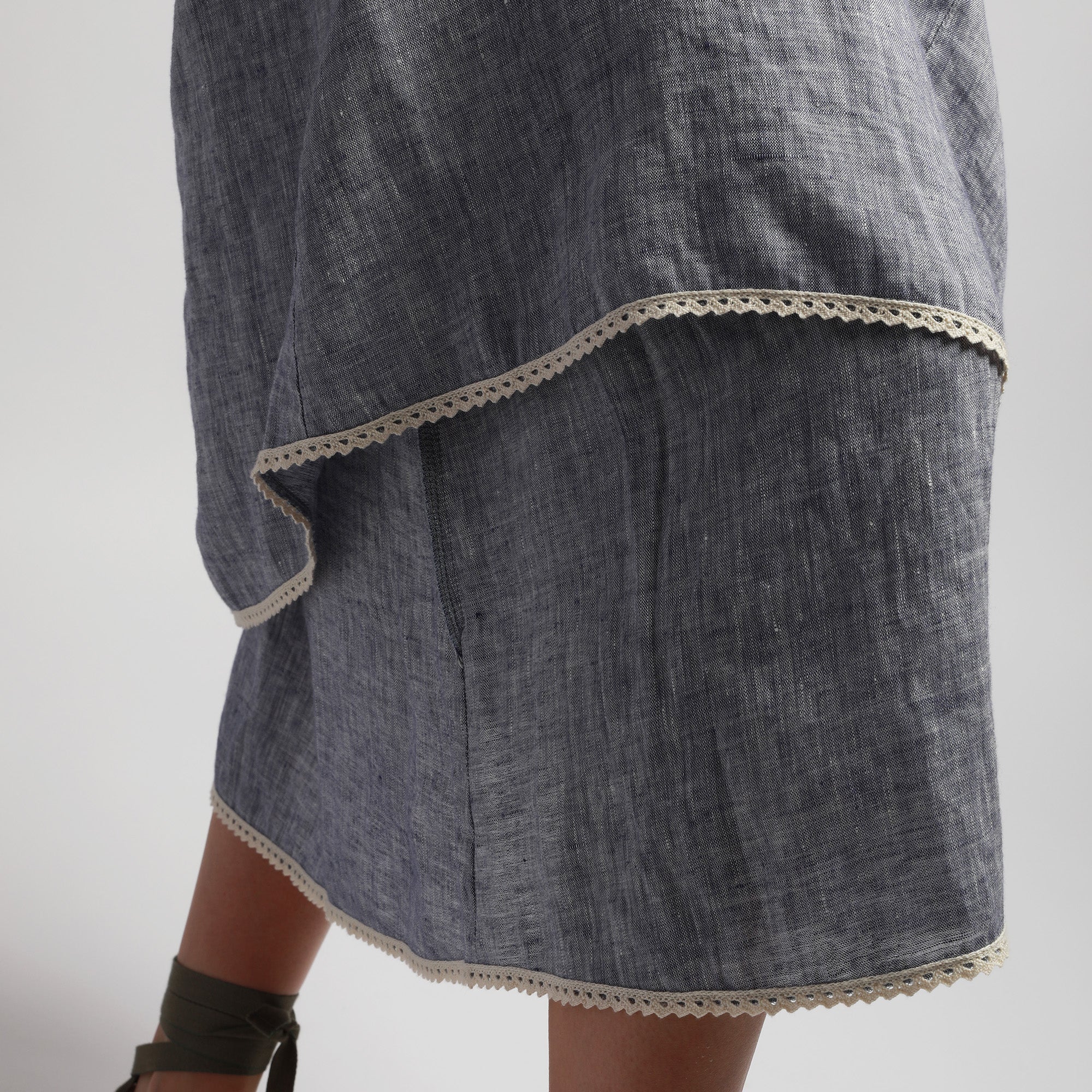 SIERRA Double Layered Open Back Linen Dress, Size XS, Color BLUE MELANGE