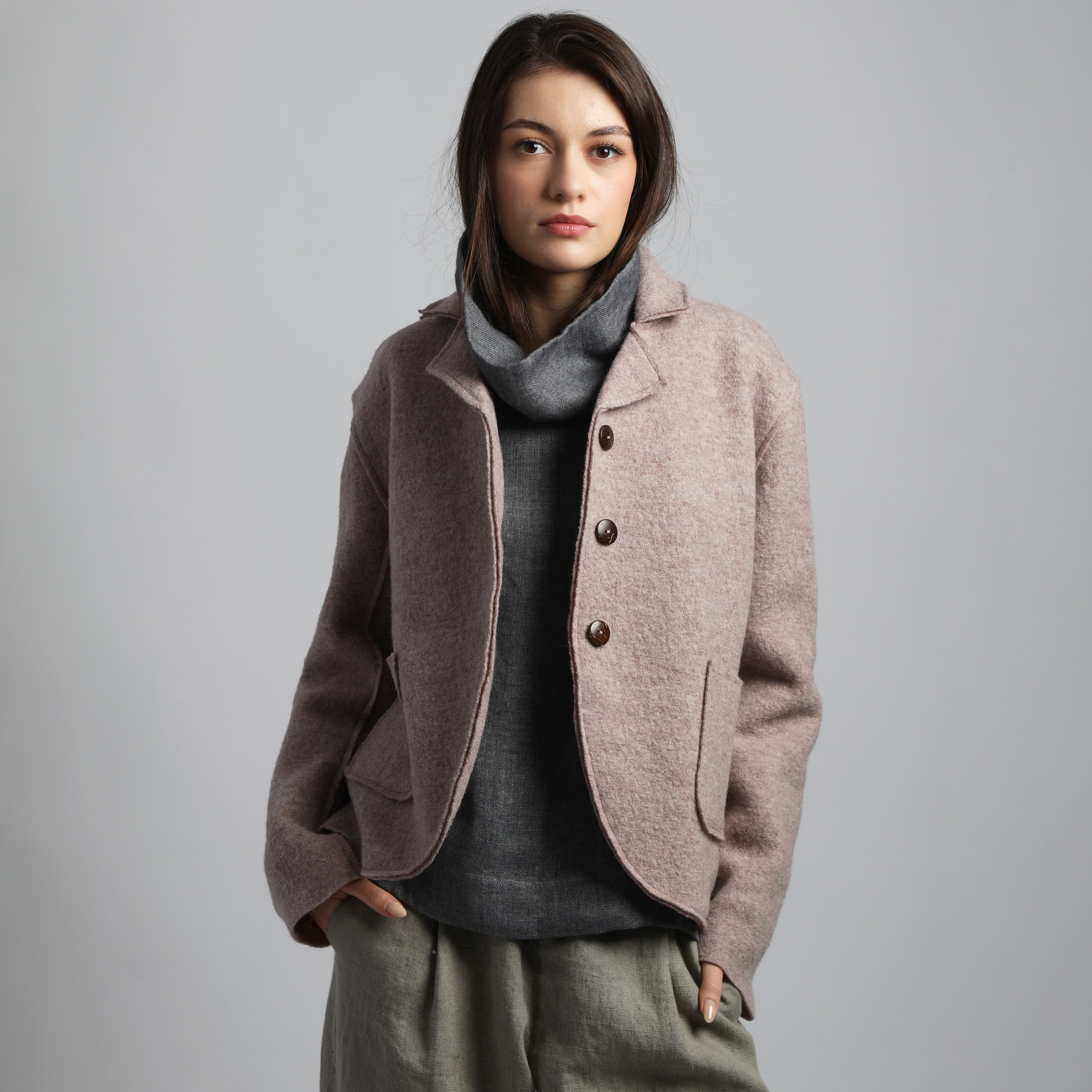 ASTOR Loose High Neck Double Layered Linen Top