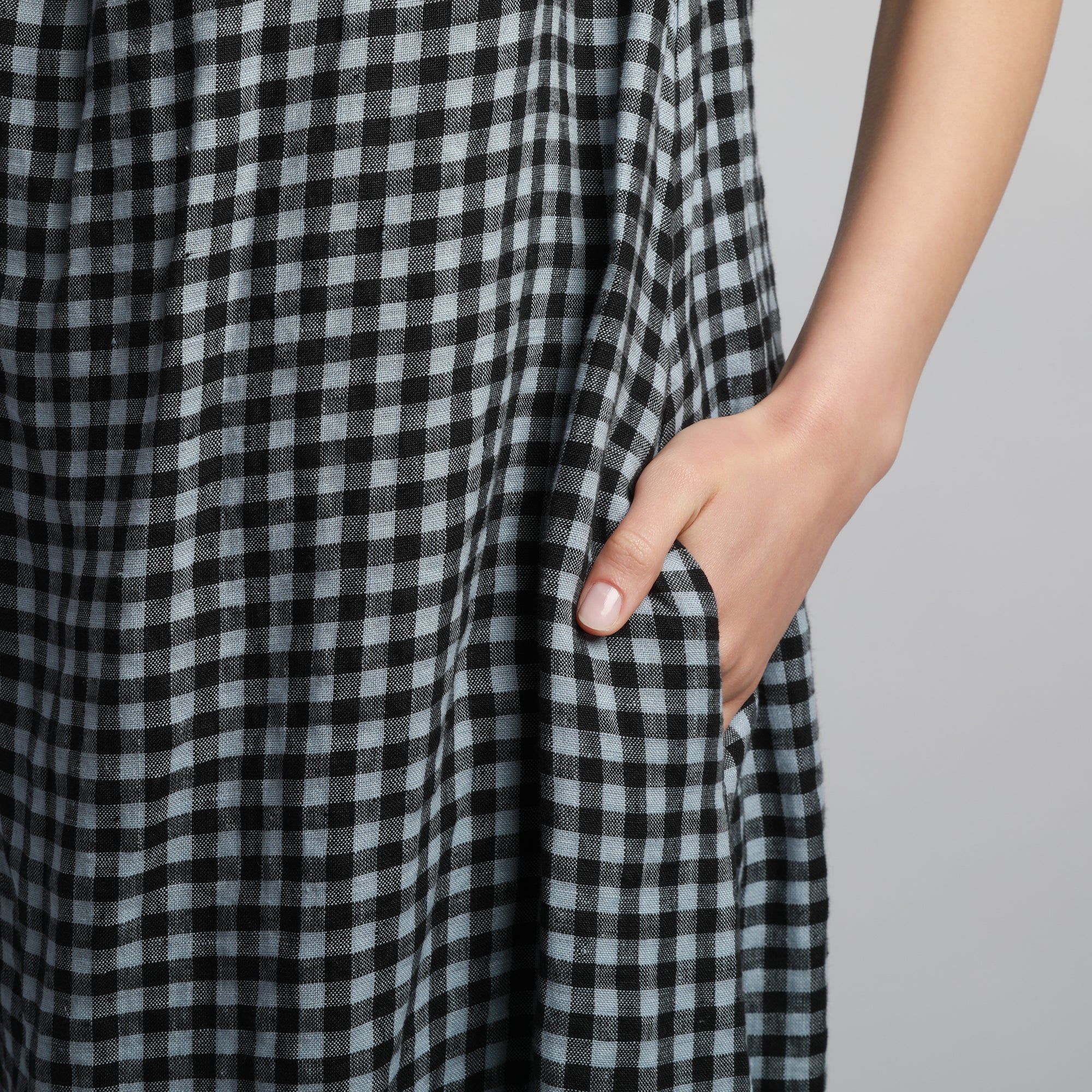 CLOVER Halter Linen Dress with Ruffles - Size XS - Color BLUE CHECKS