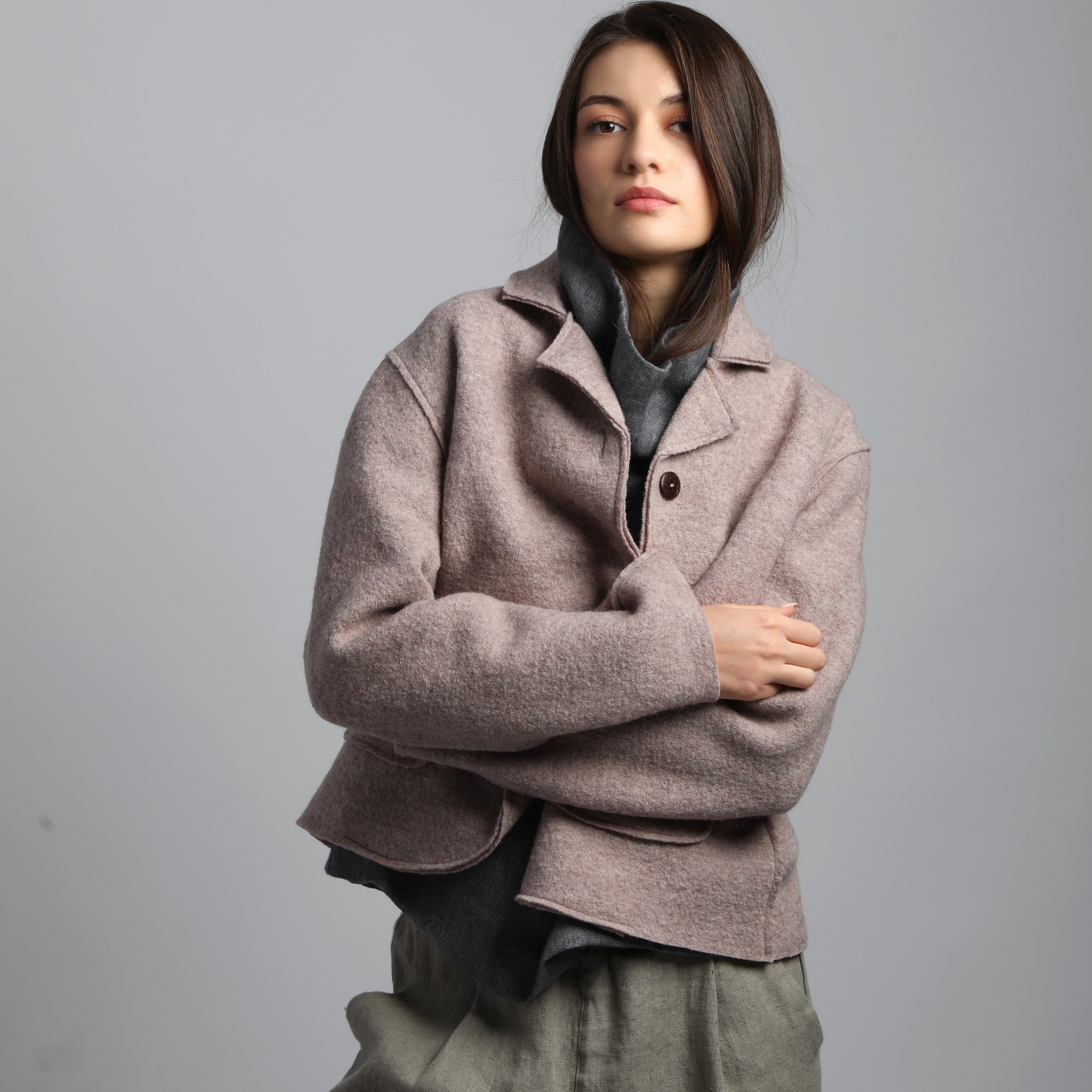 QUINN Boiled Wool Blazer with Round Fronts