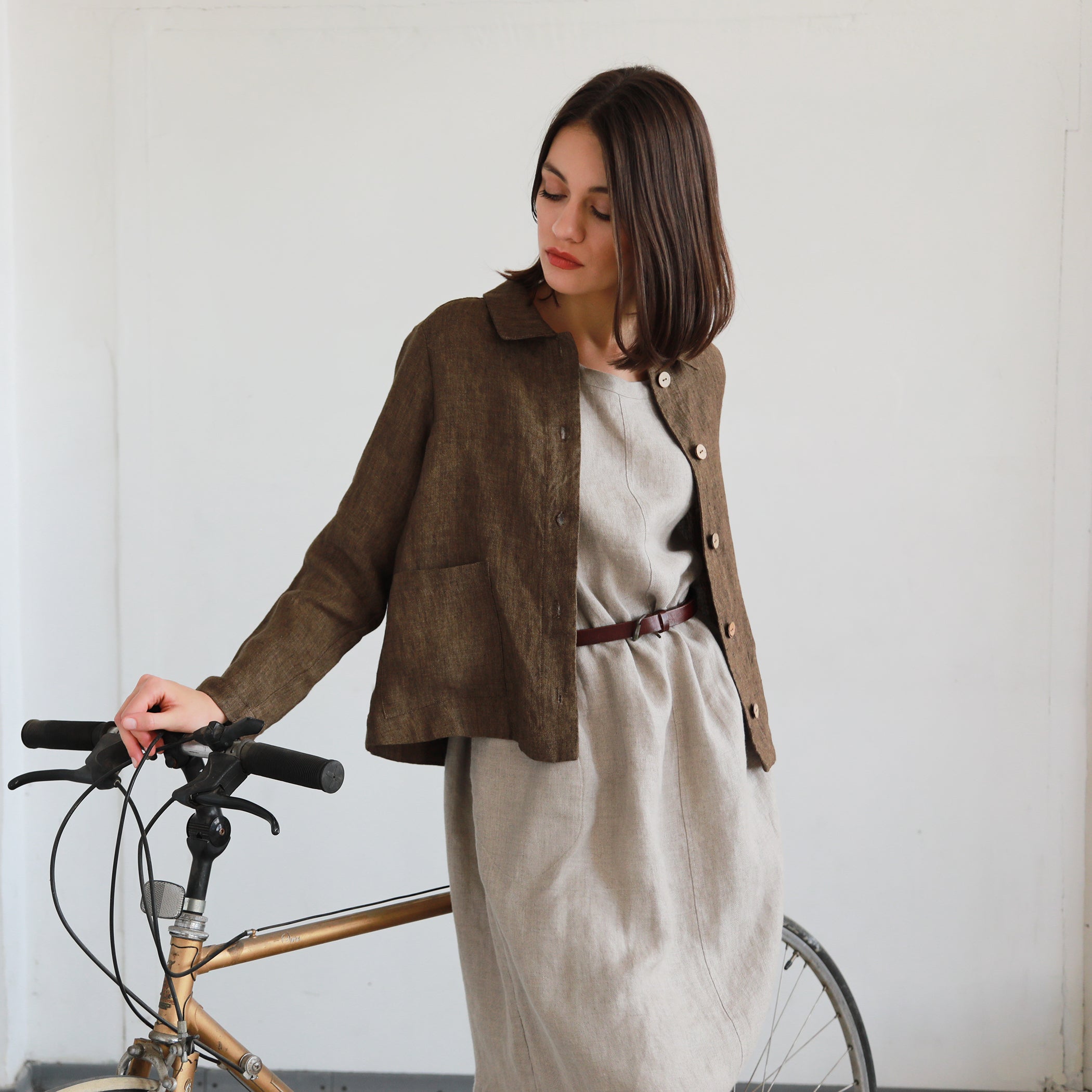 TOUJOURS Cropped Linen Cardigan, Size XS, Color BROWN MELANGE