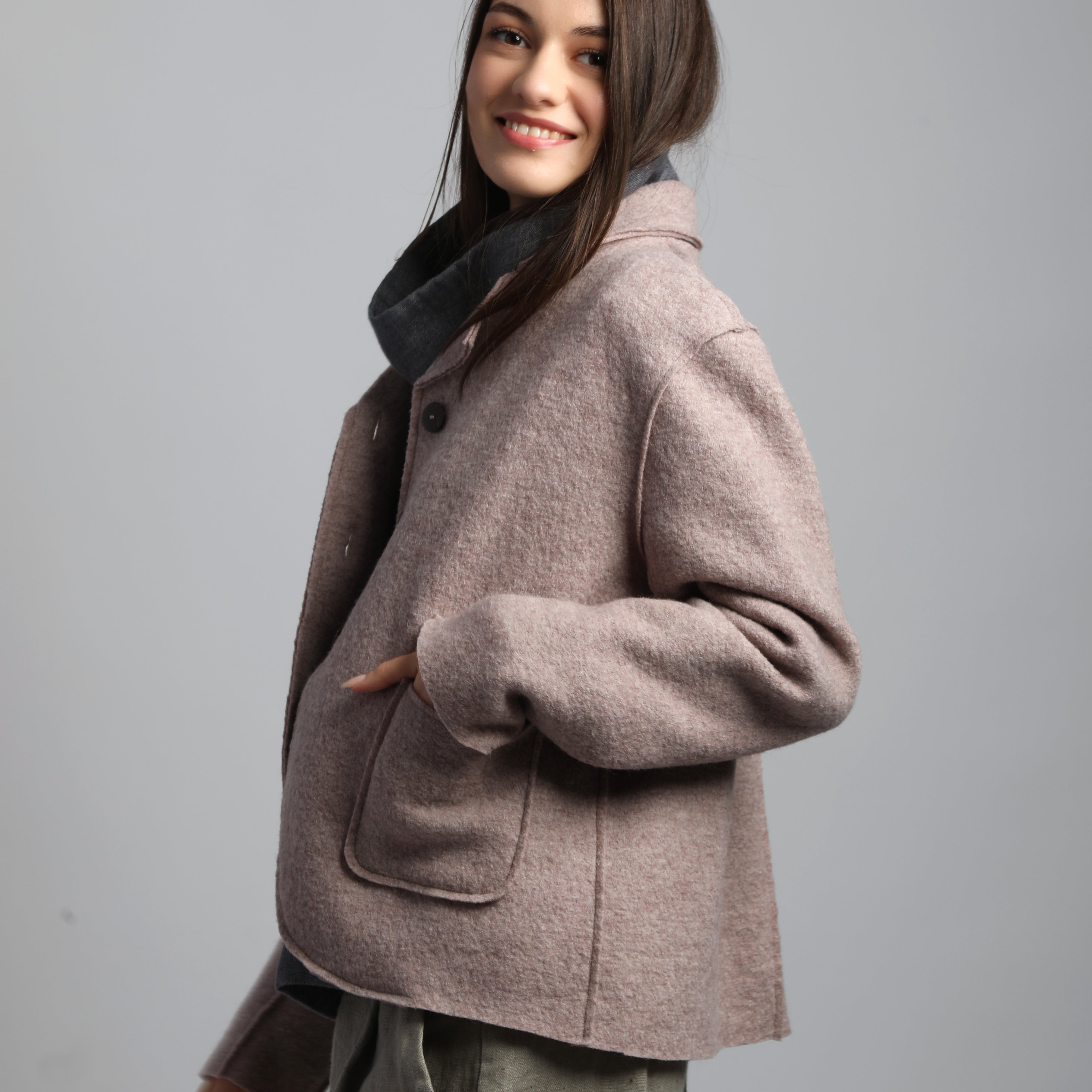 QUINN Boiled Wool Blazer with Round Fronts