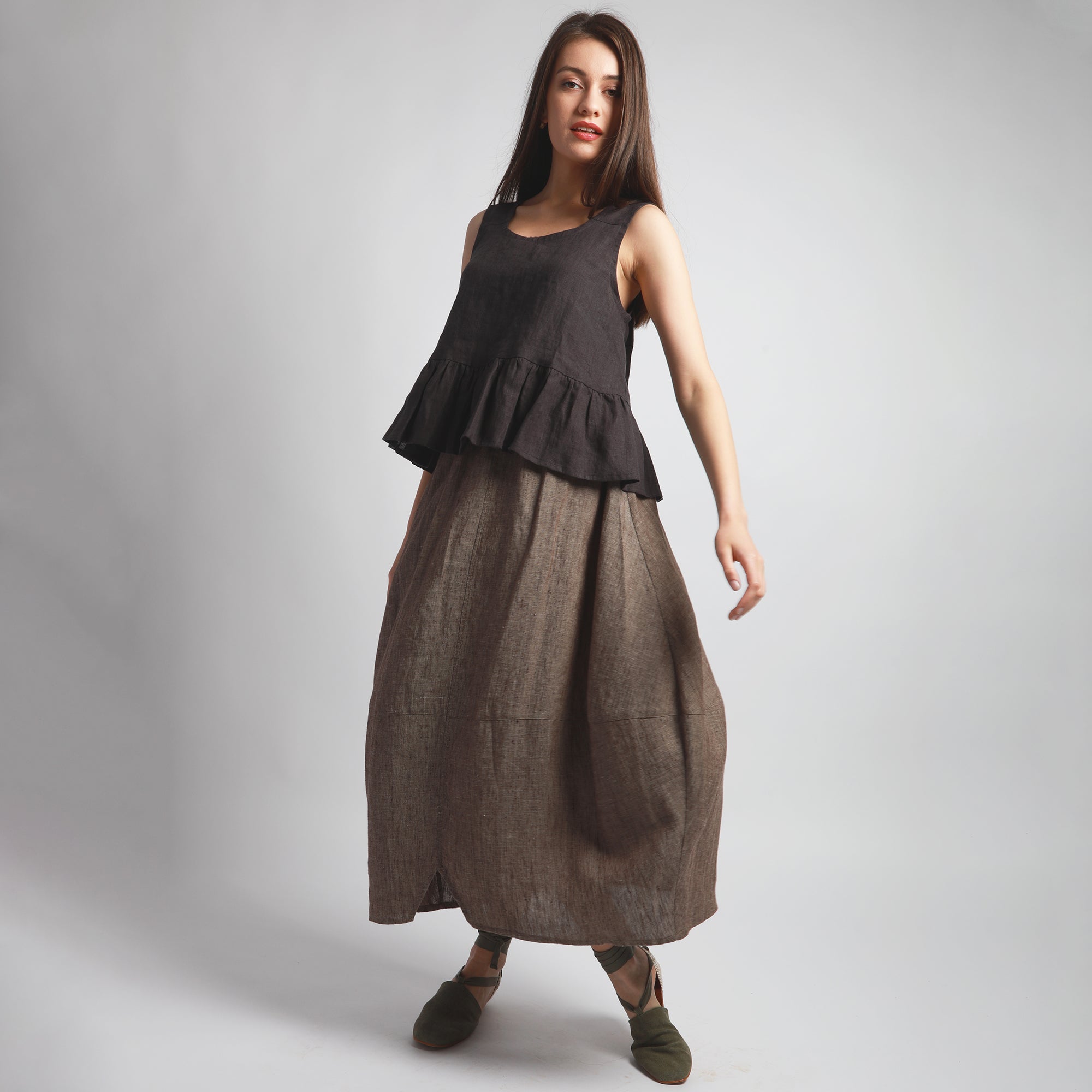 MANON Bubble Linen Skirt - Sizes XS, S - Color DARK GRAY HEAVY