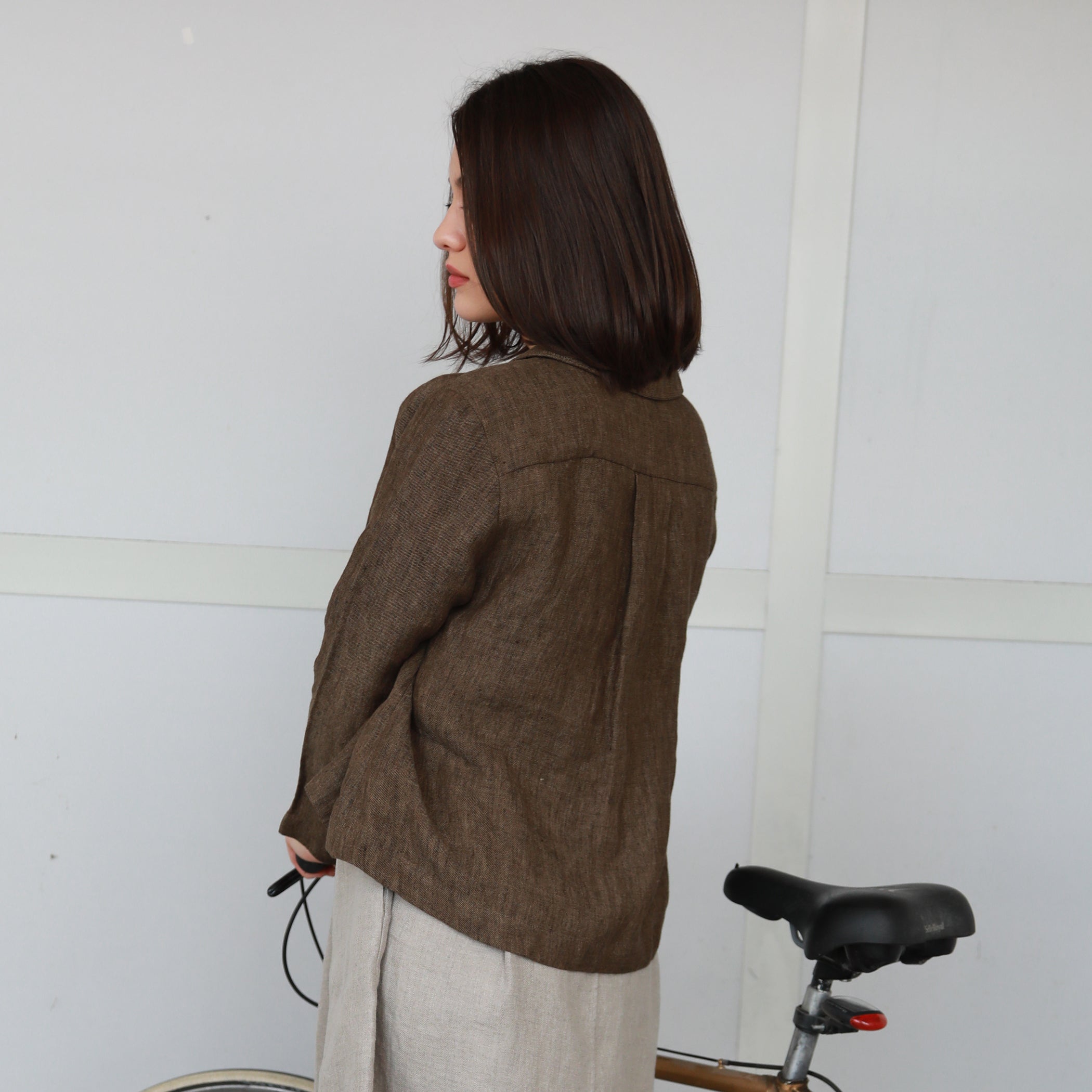 TOUJOURS Cropped Linen Cardigan, Size XS, Color BROWN MELANGE