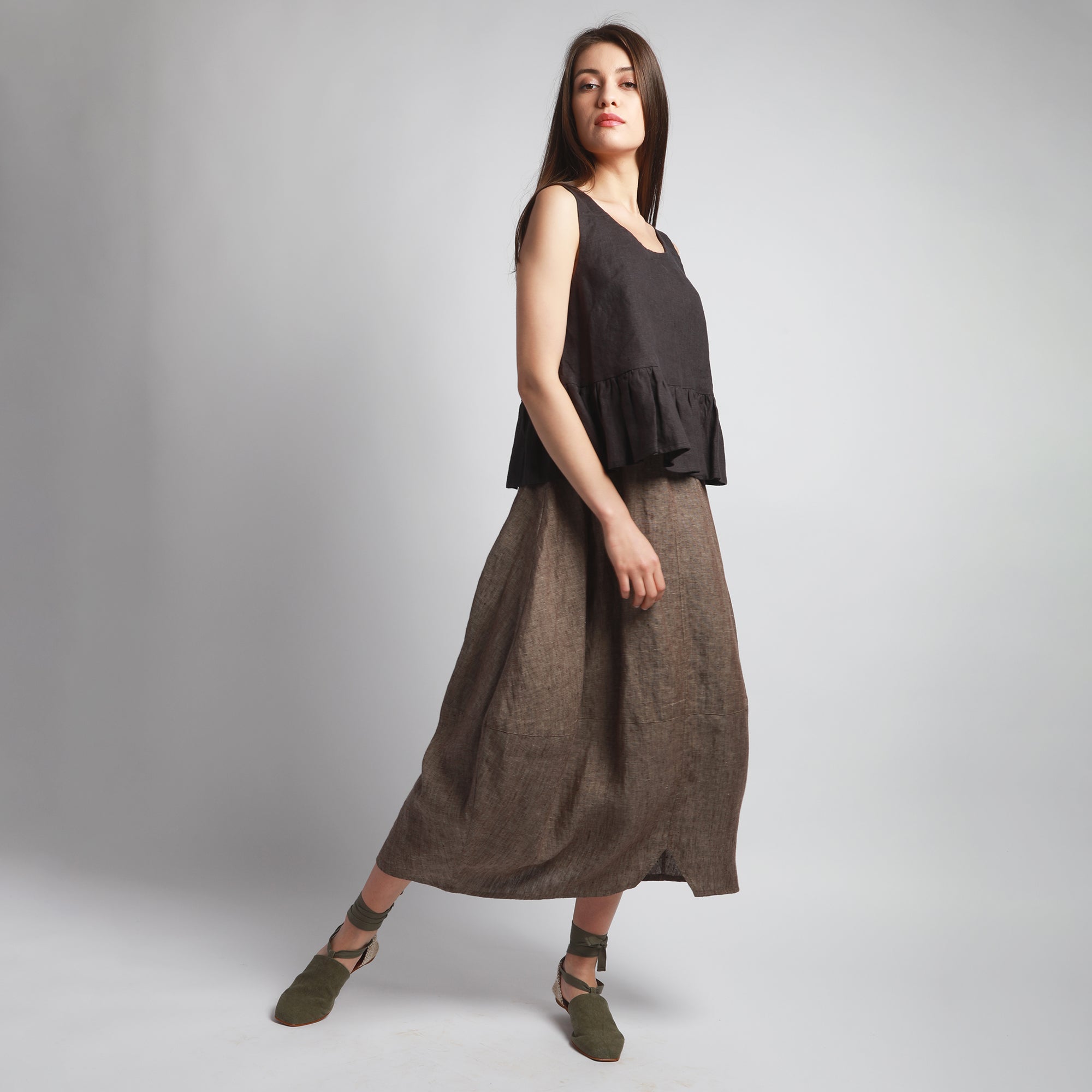 MANON Bubble Linen Skirt - Sizes XS, S - Color DARK GRAY HEAVY