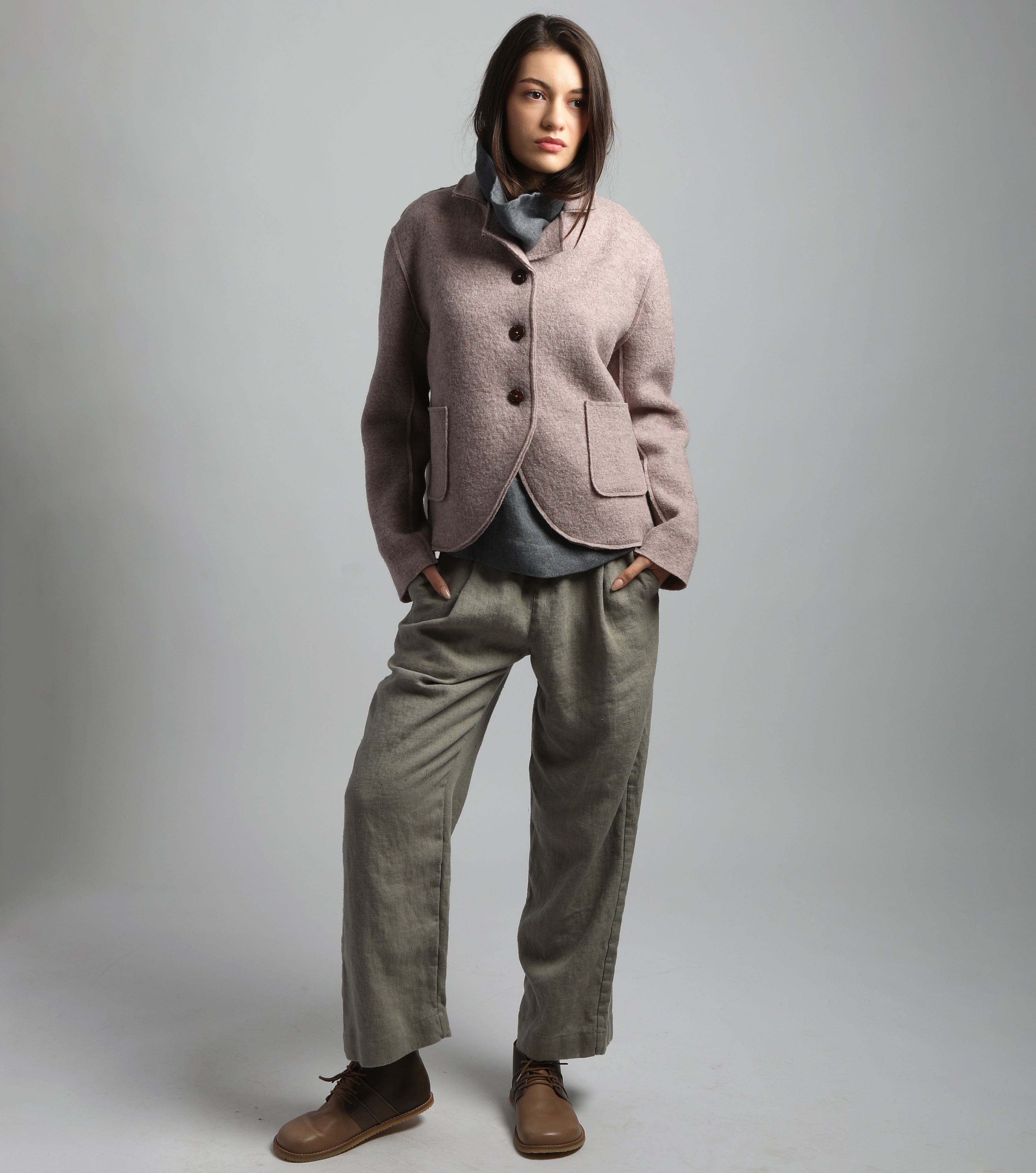 QUINN Boiled Wool Blazer with Round Fronts