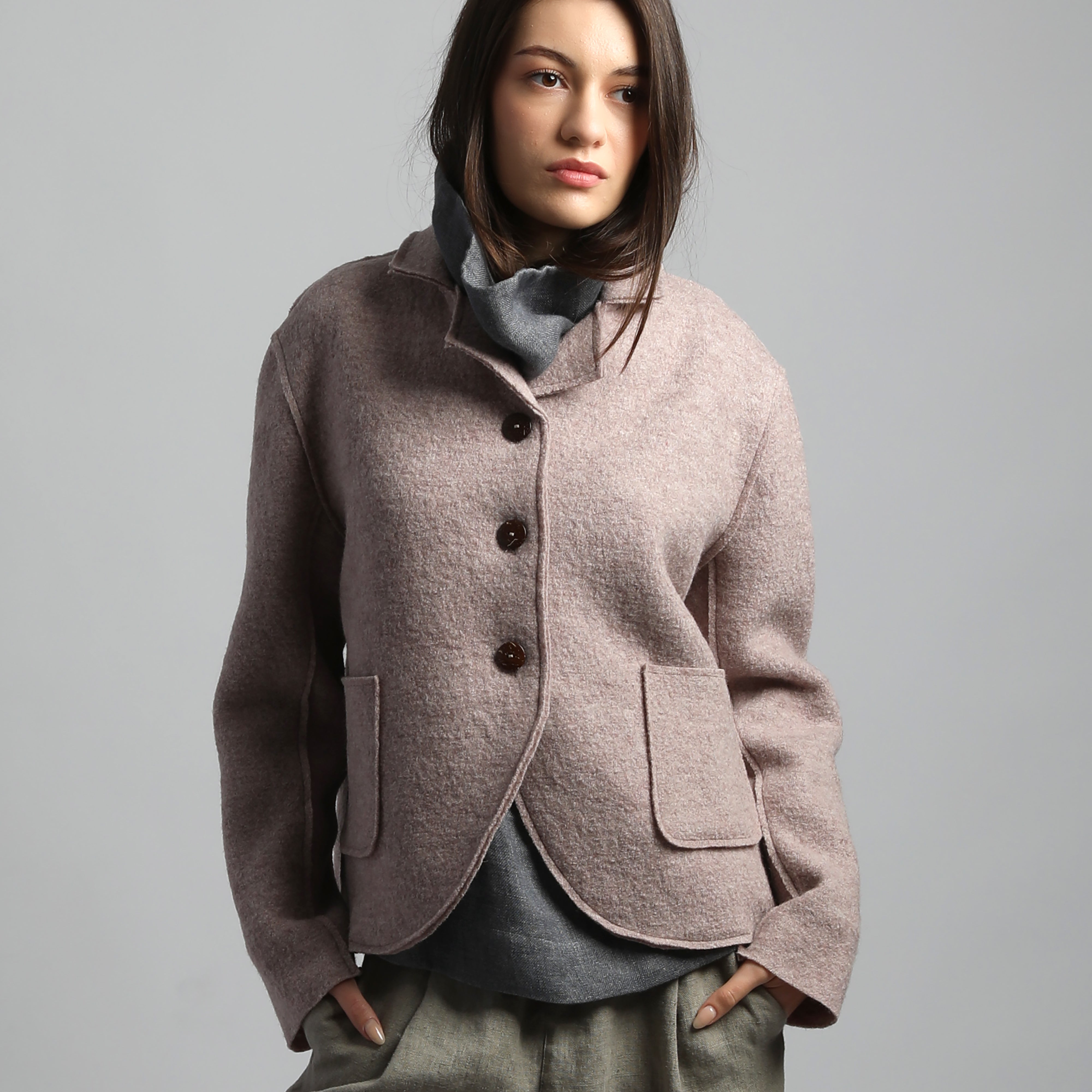 QUINN Boiled Wool Blazer with Round Fronts