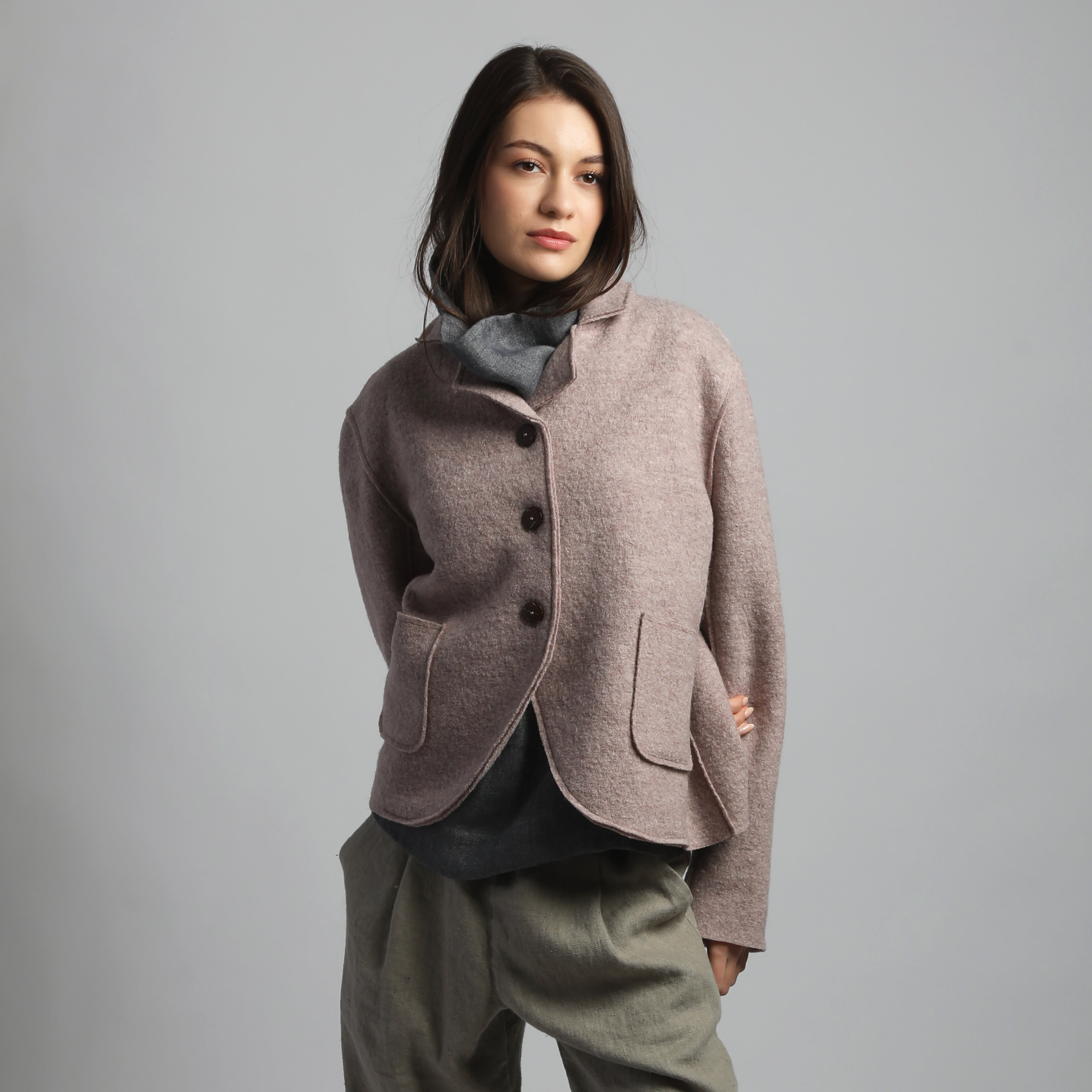 QUINN Boiled Wool Blazer with Round Fronts