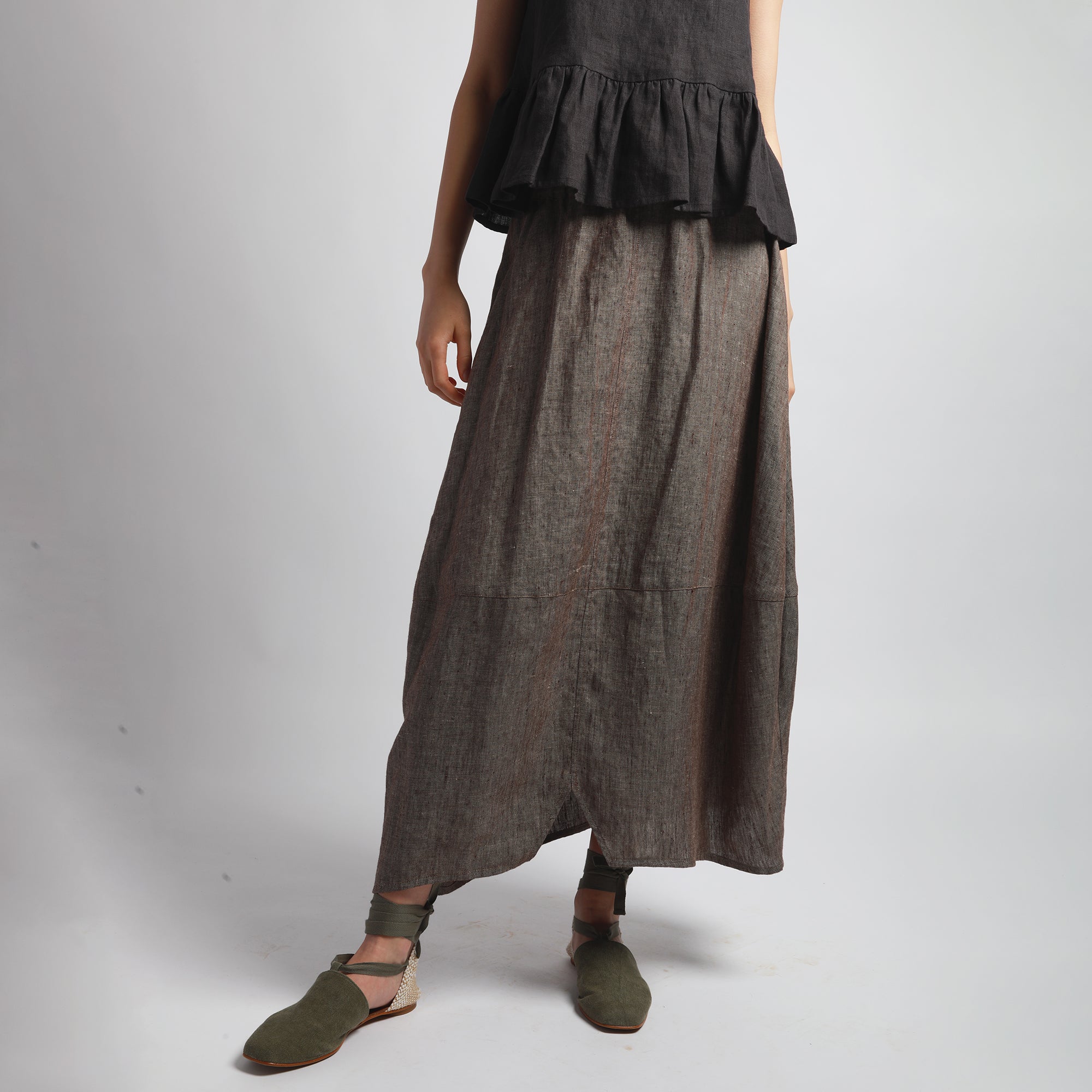 MANON Bubble Linen Skirt - Sizes XS, S - Color DARK GRAY HEAVY