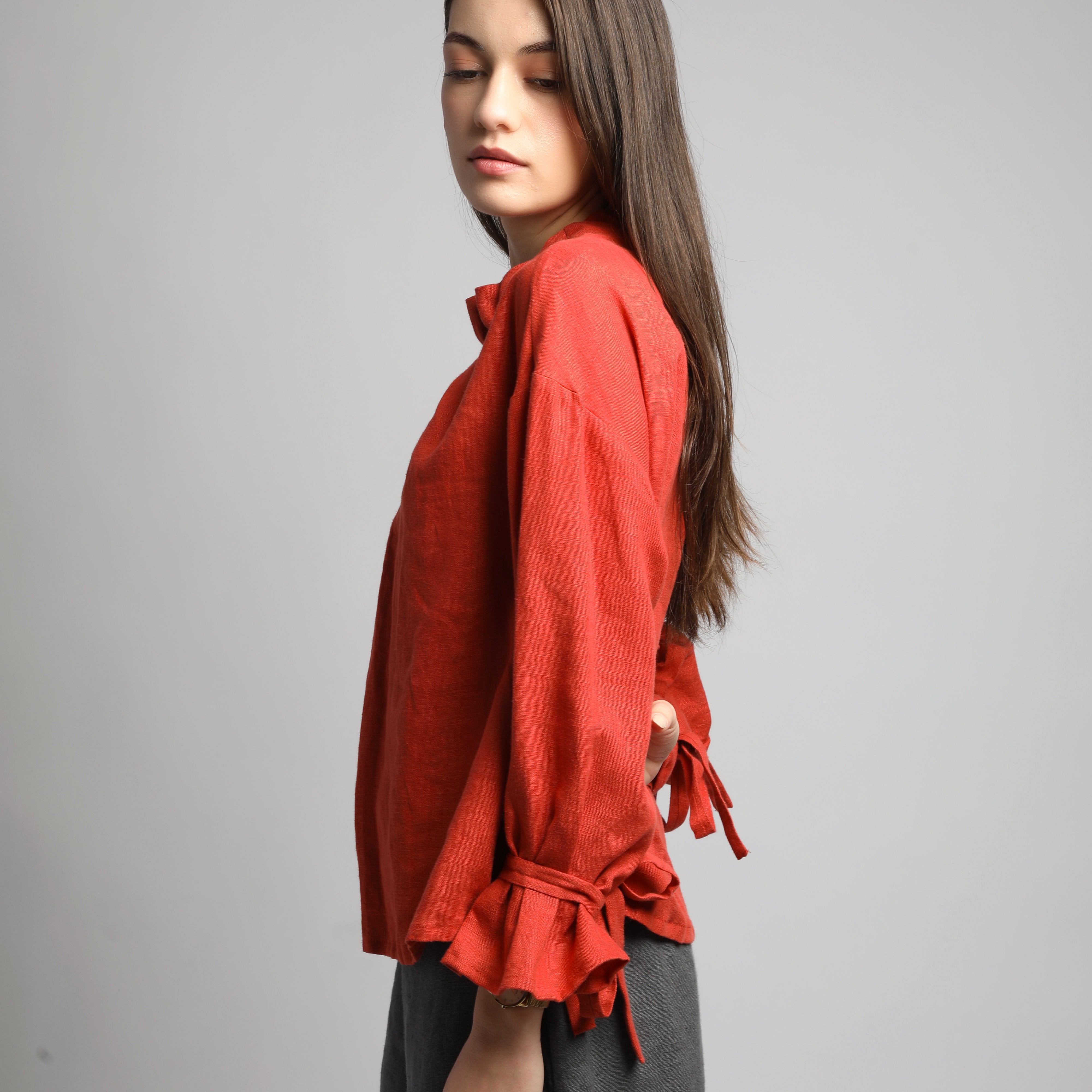 YARA Loose Linen Shirt with Gathered Neck