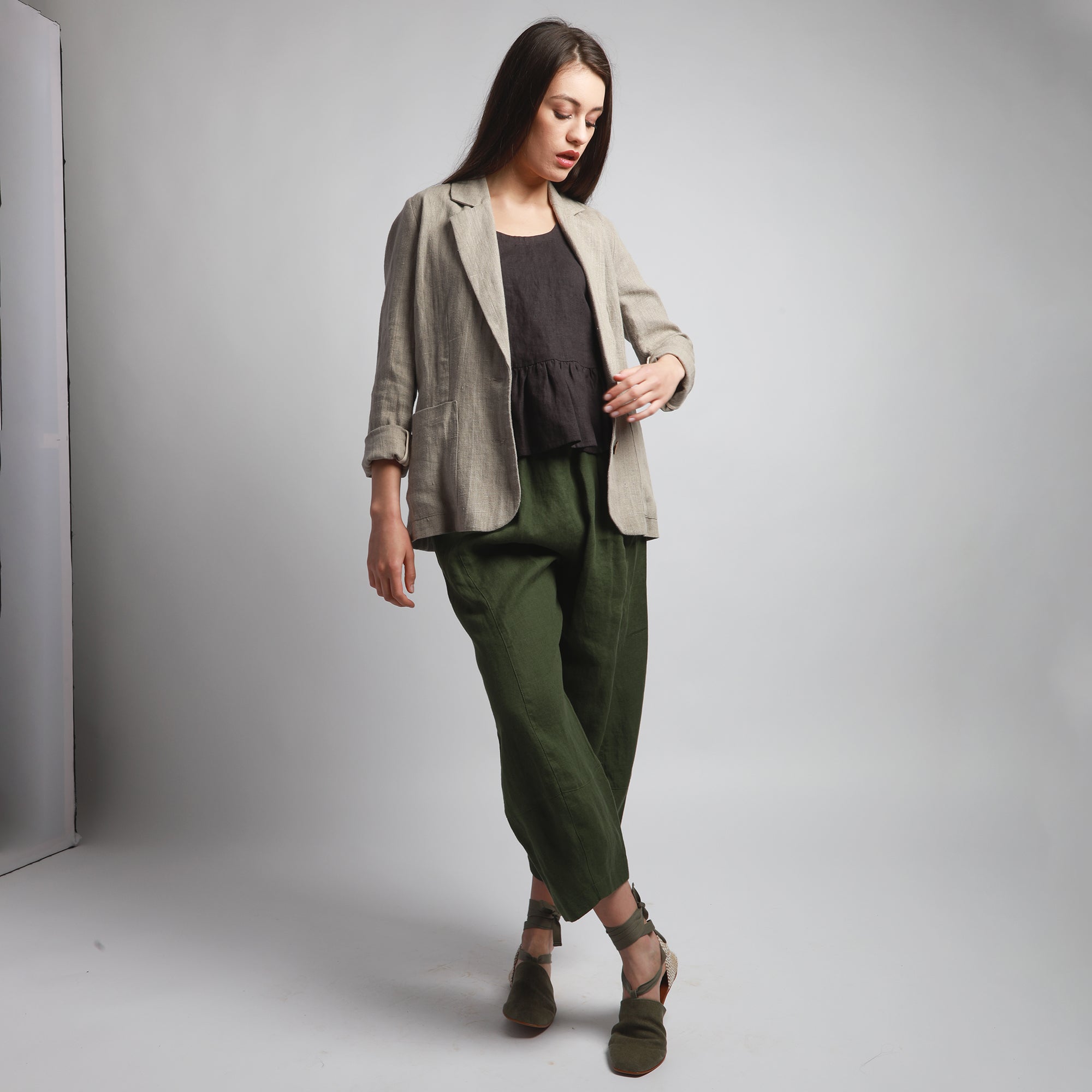 SUNSET Unlined Fitted Linen Blazer, Size L, Color NATURAL