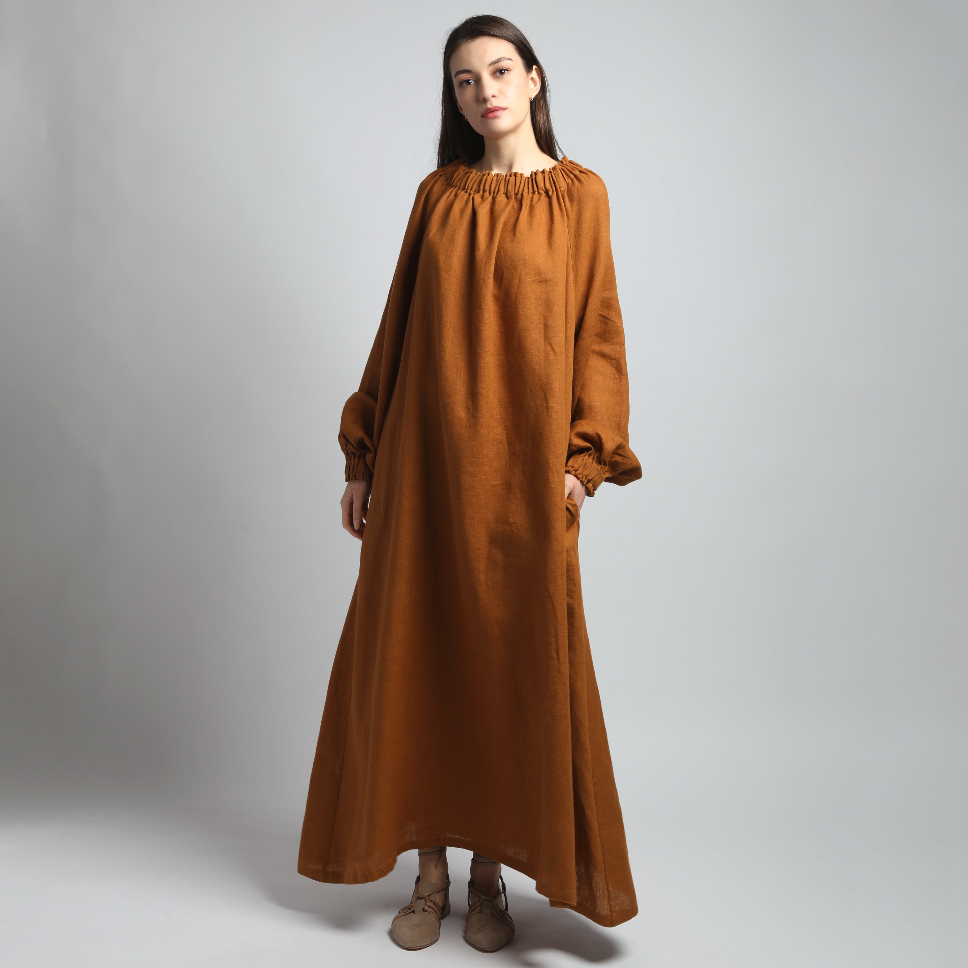 ARIEL Voluminous Maxi Dress - Sizes S, M - Color CINNAMON