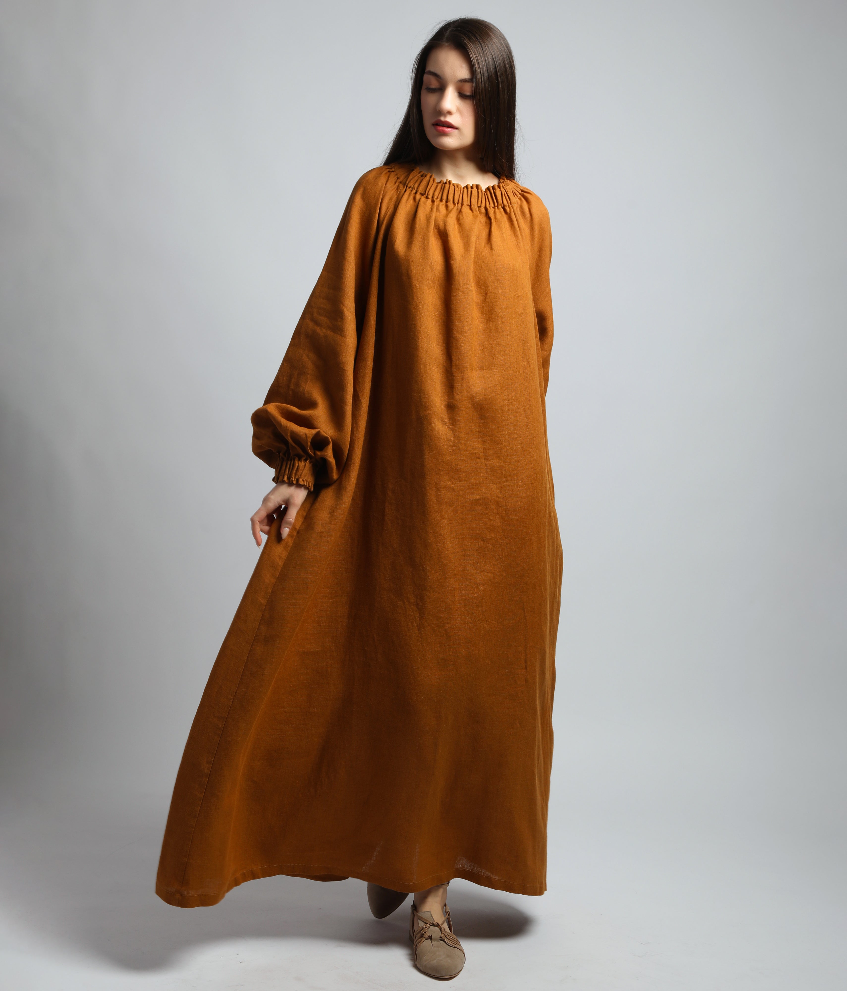 ARIEL Voluminous Maxi Dress - Sizes S, M - Color CINNAMON