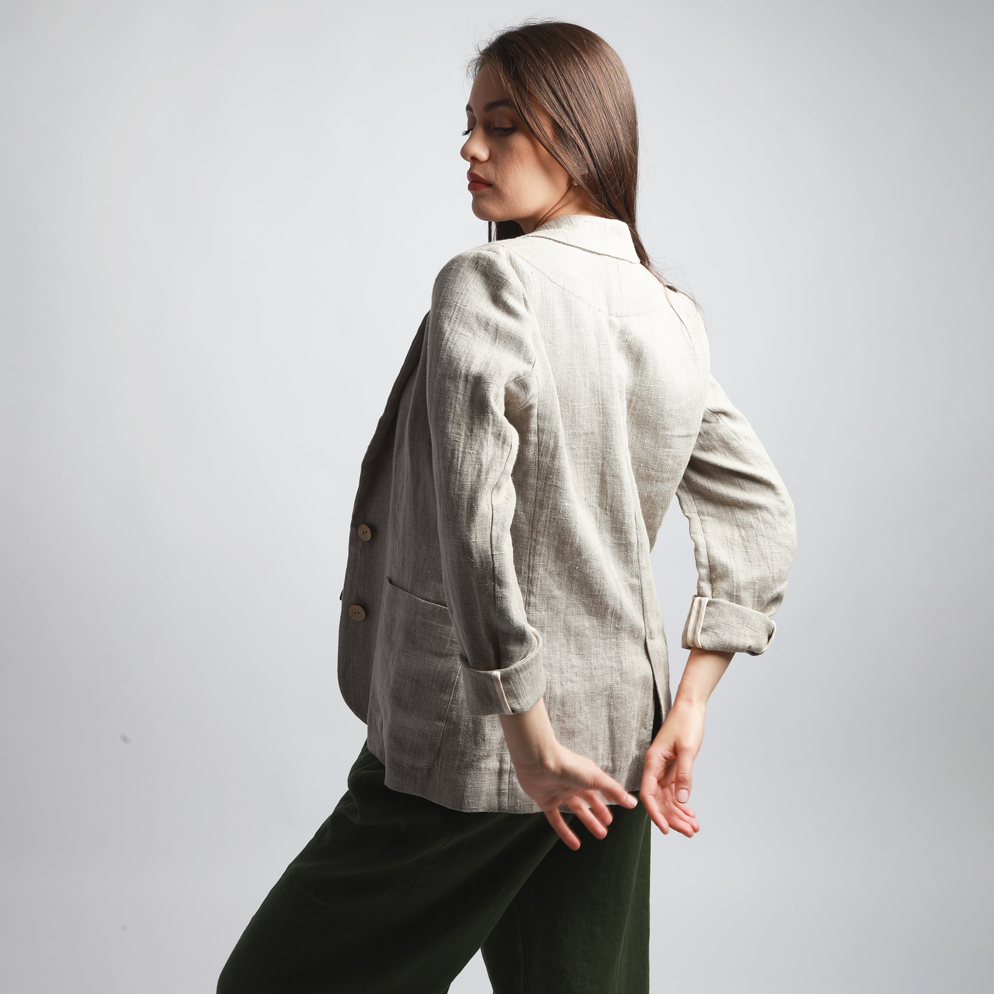 SUNSET Unlined Fitted Linen Blazer - Size L - Color NATURAL