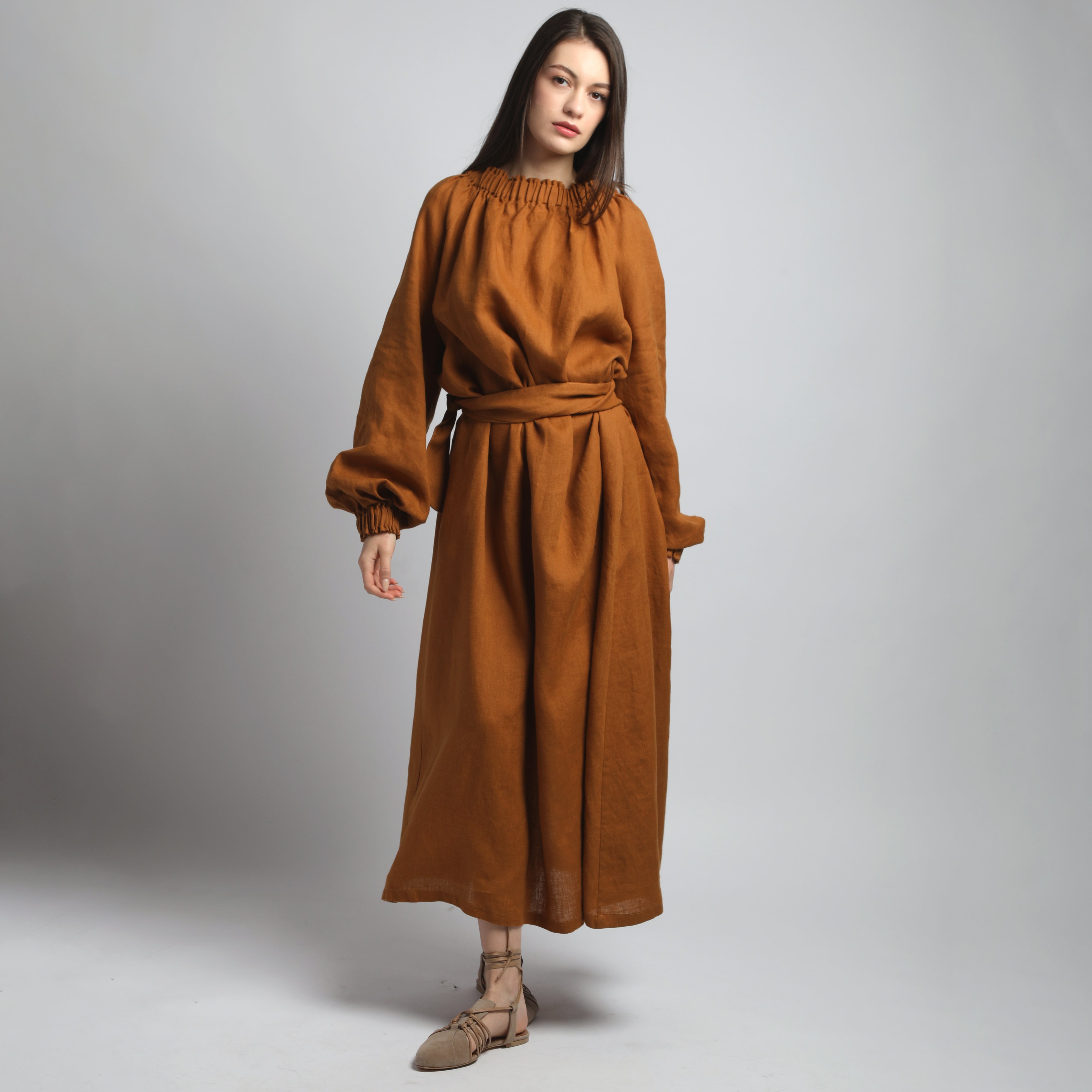 ARIEL Voluminous Maxi Dress - Sizes S, M - Color CINNAMON
