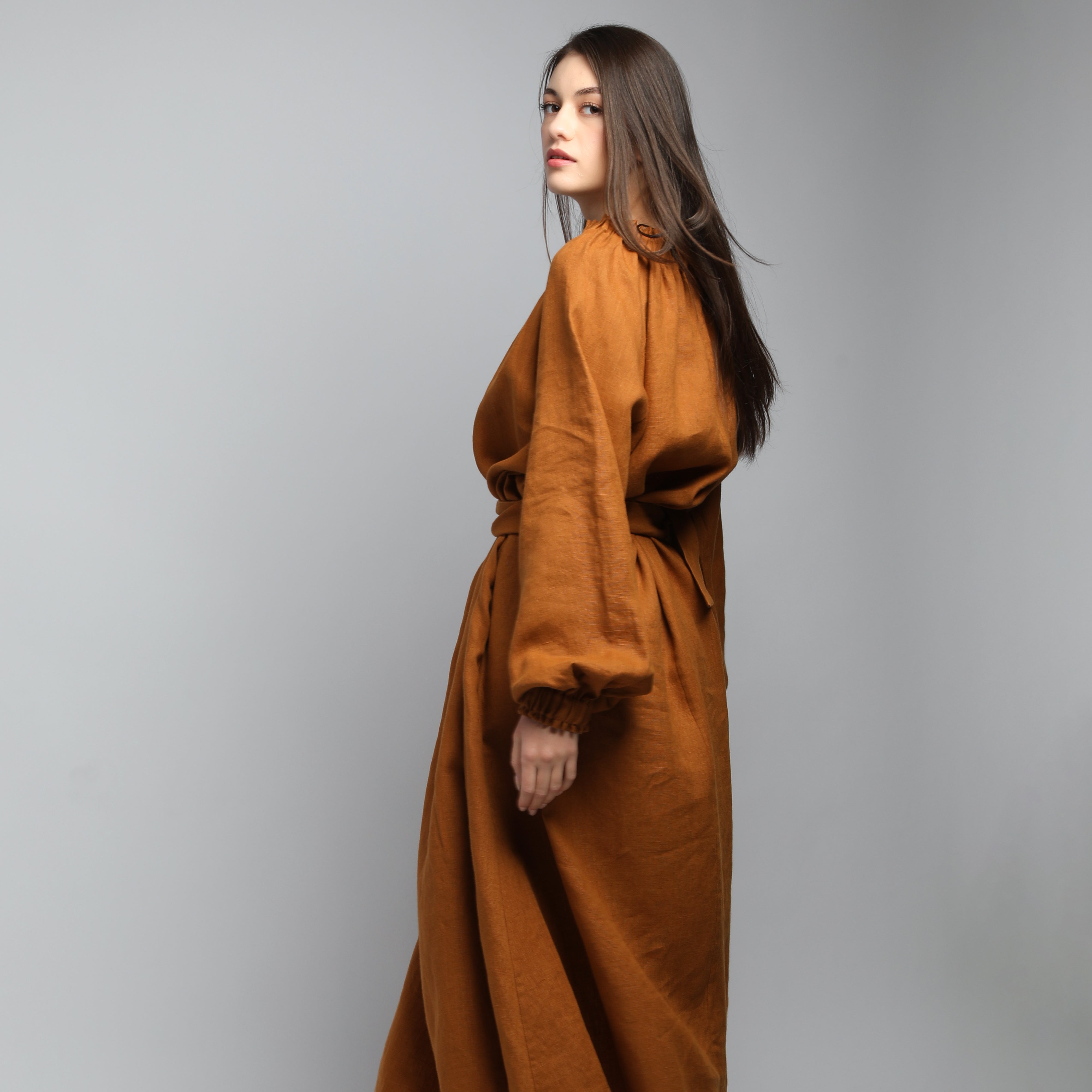 ARIEL Voluminous Maxi Dress - Sizes S, M - Color CINNAMON
