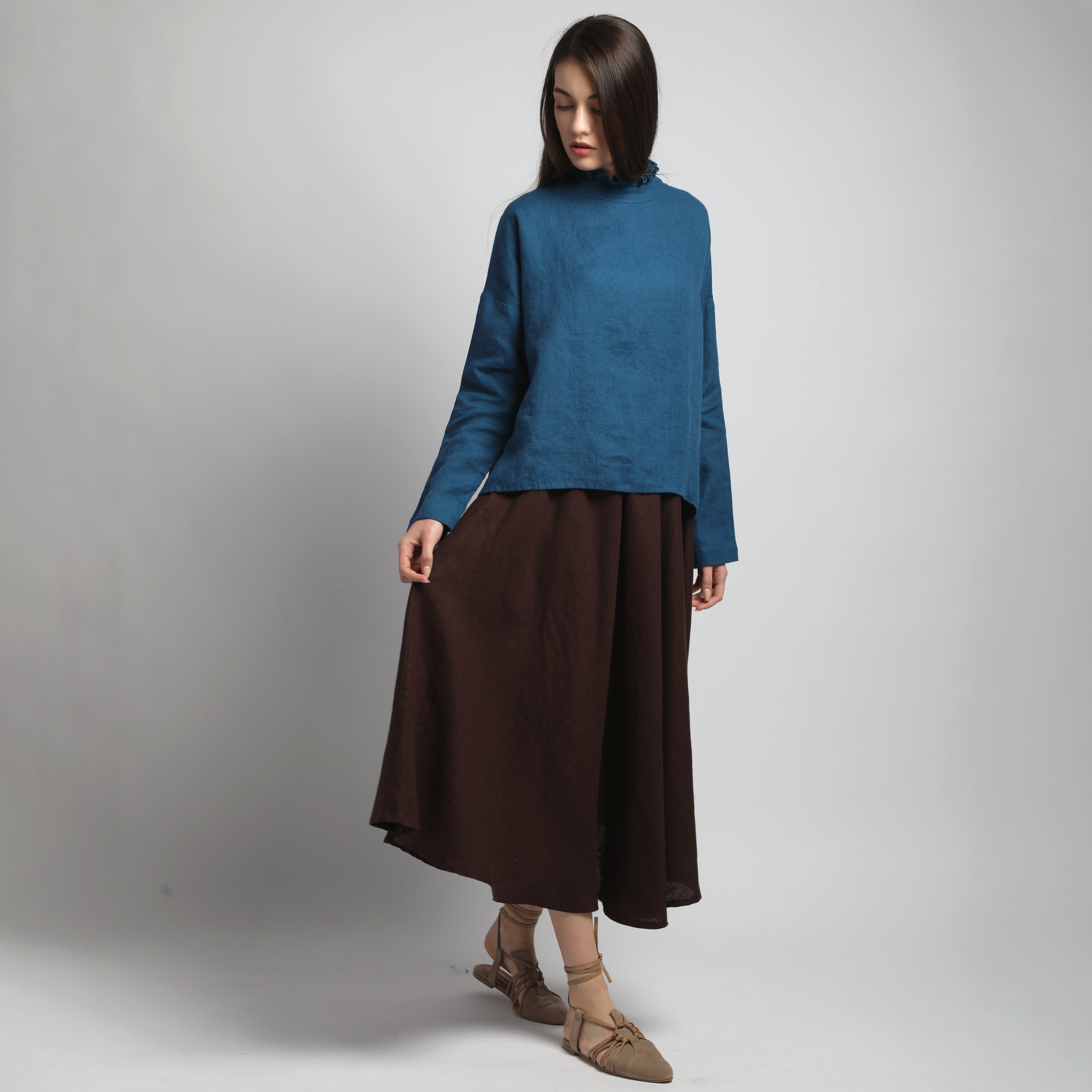 NOMADE Midi Linen Circle Skirt with Pockets