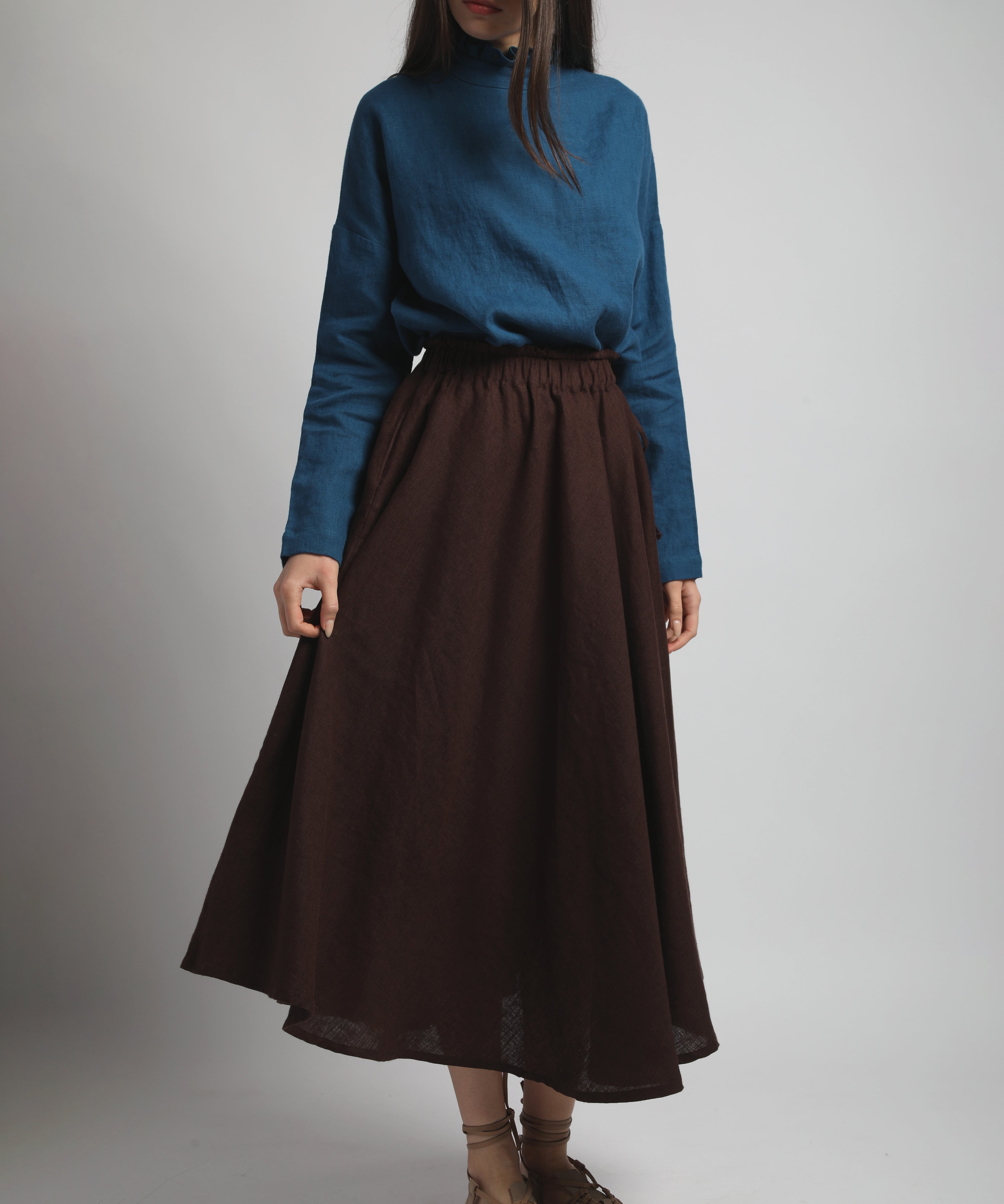 NOMADE Midi Linen Circle Skirt with Pockets