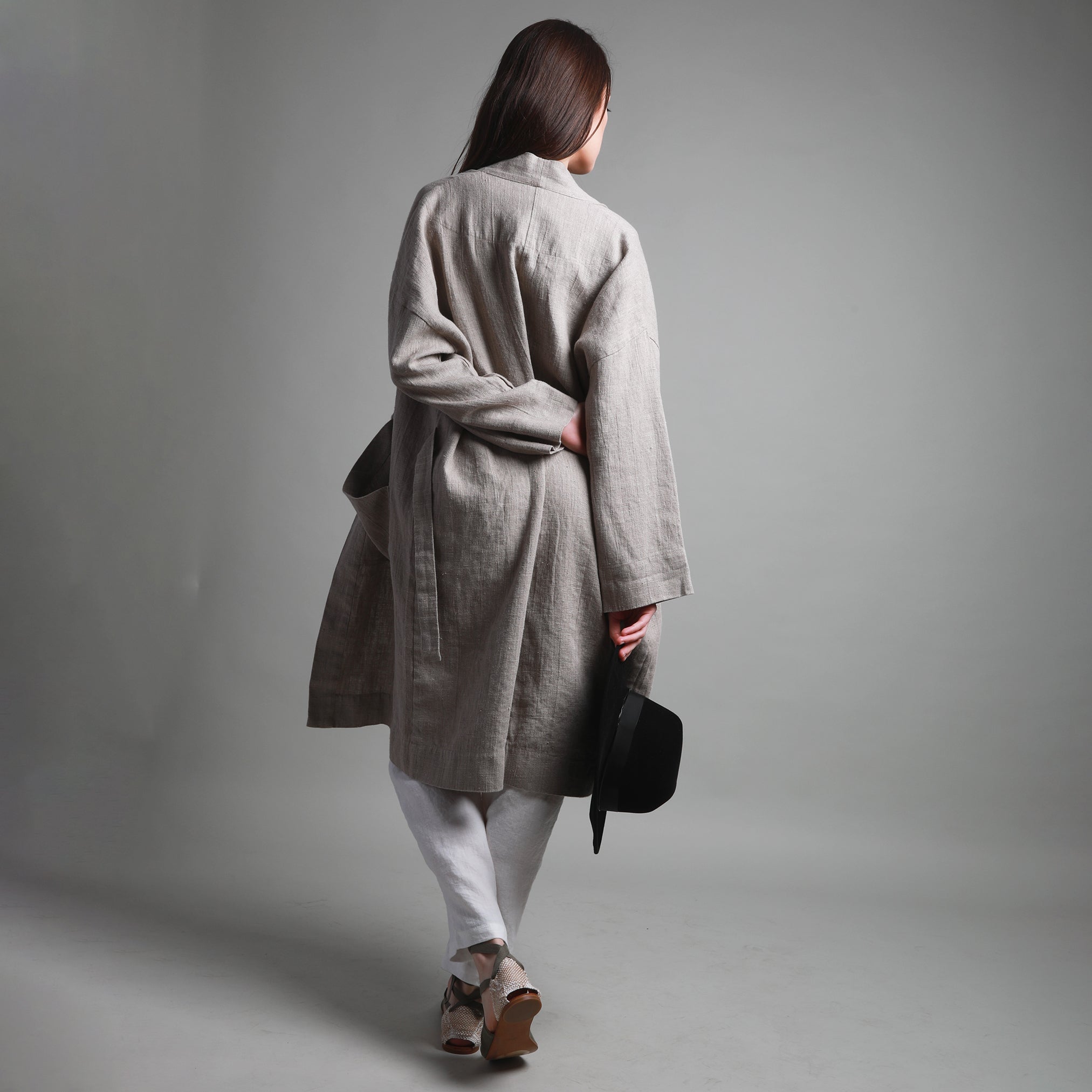 KIM Long Linen Kimono Style Cardigan, Size L, Color NATURAL HEAVY