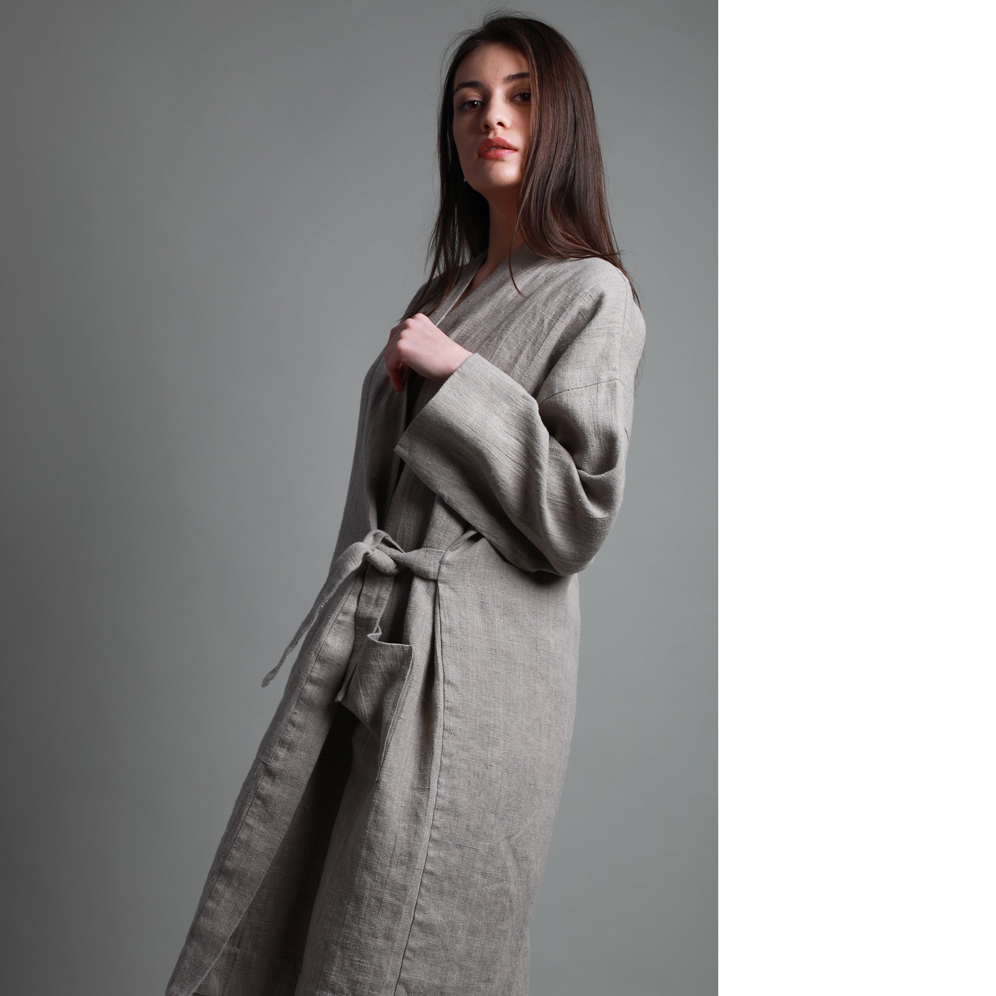 KIM Long Linen Kimono Style Cardigan, Size L, Color NATURAL HEAVY