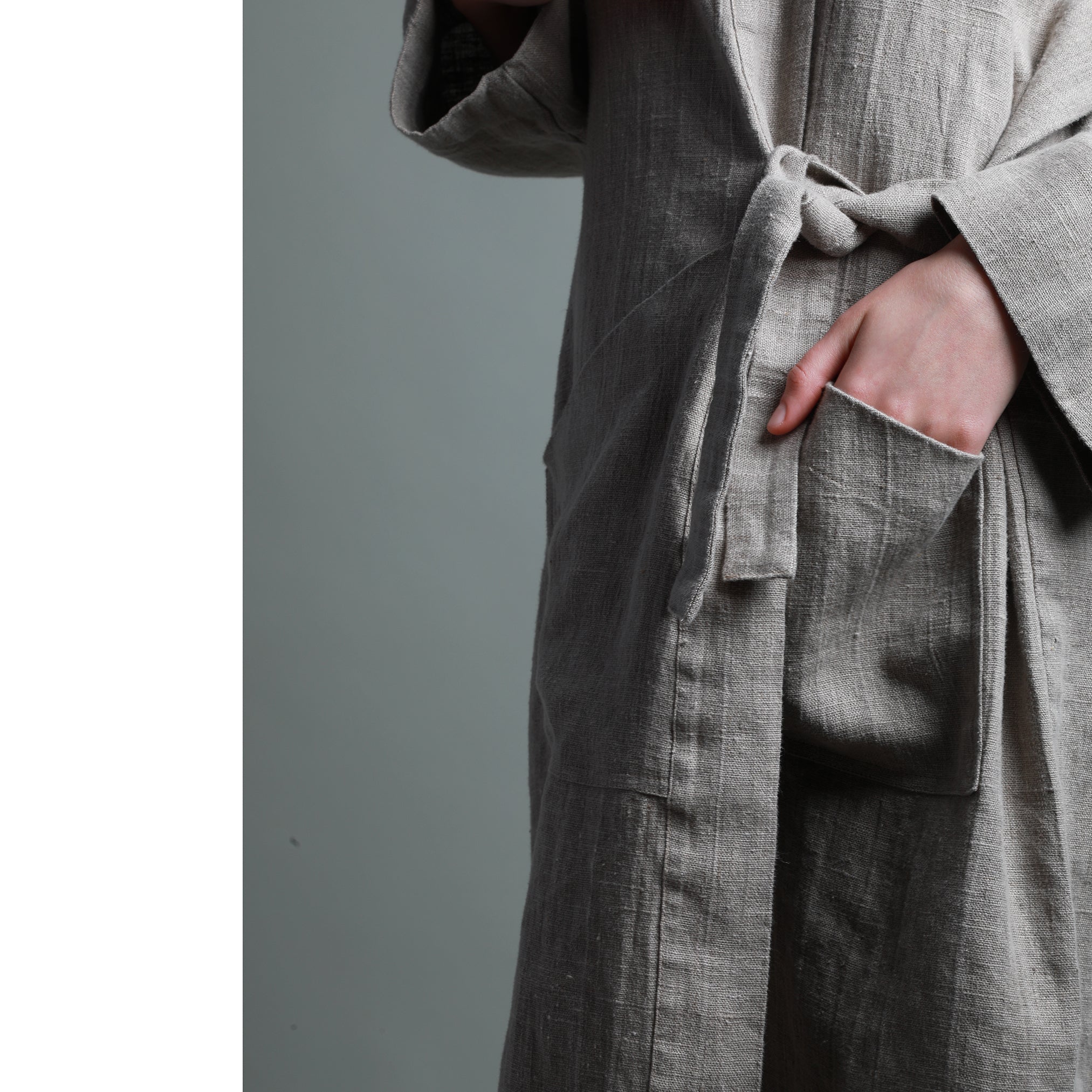 KIM Long Linen Kimono Style Cardigan, Size L, Color NATURAL HEAVY