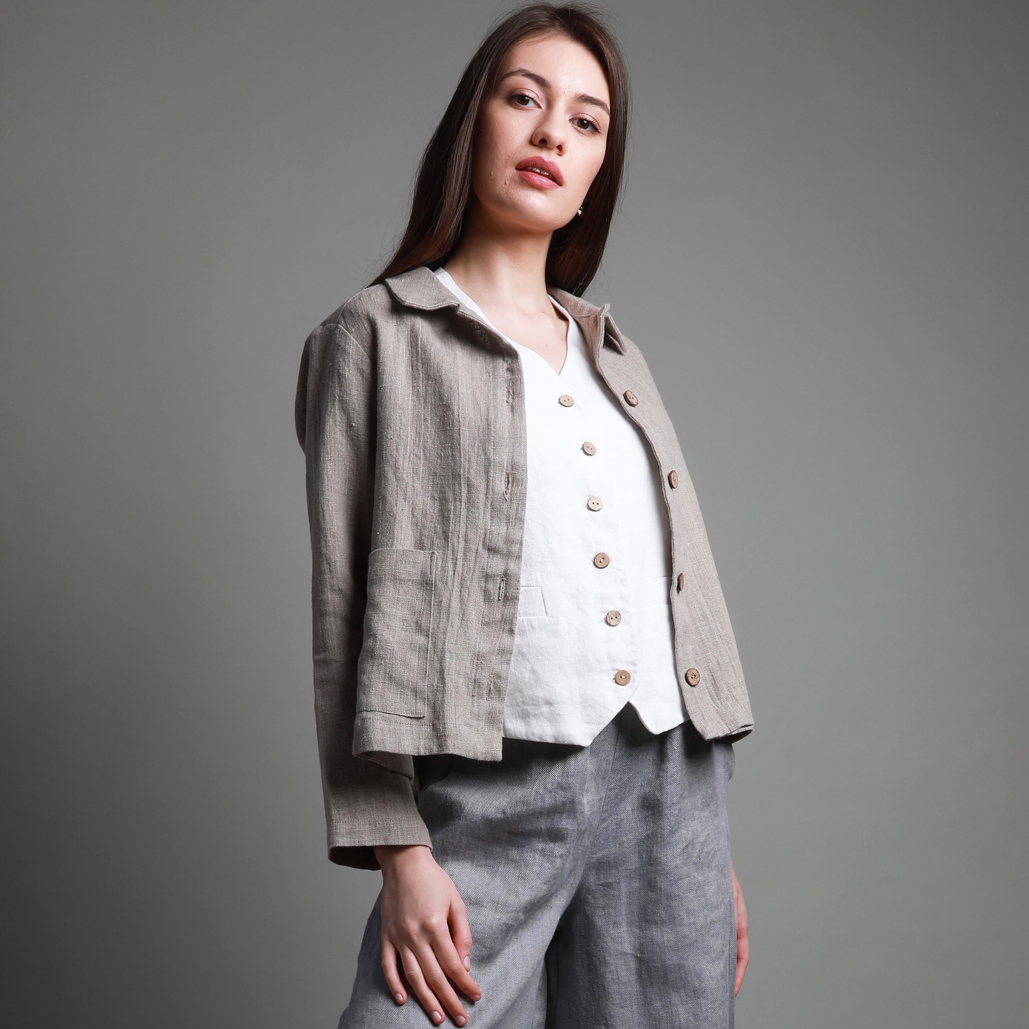 TOUJOURS Cropped Button Down Cardigan