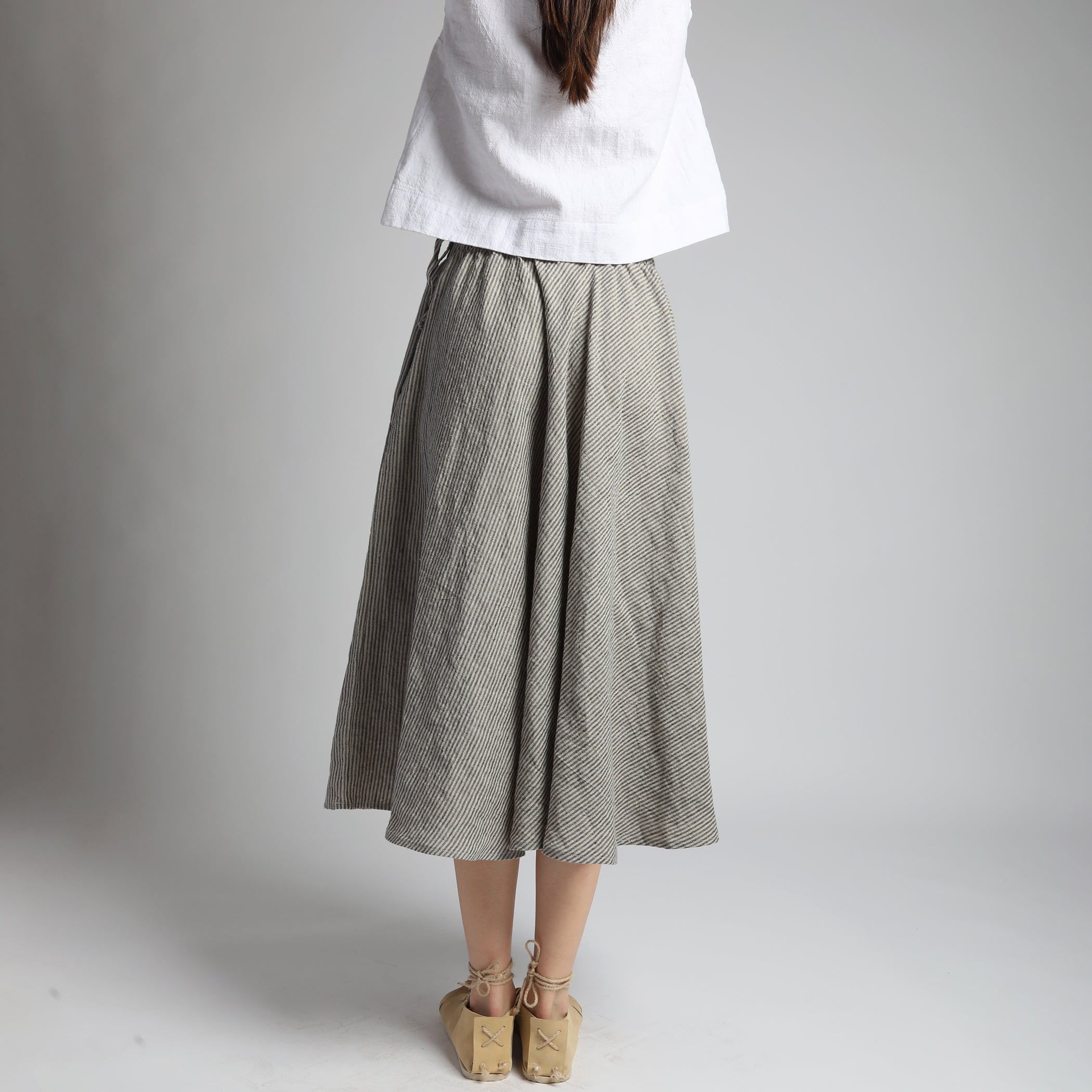 NOMADE Midi Linen Circle Skirt with Pockets
