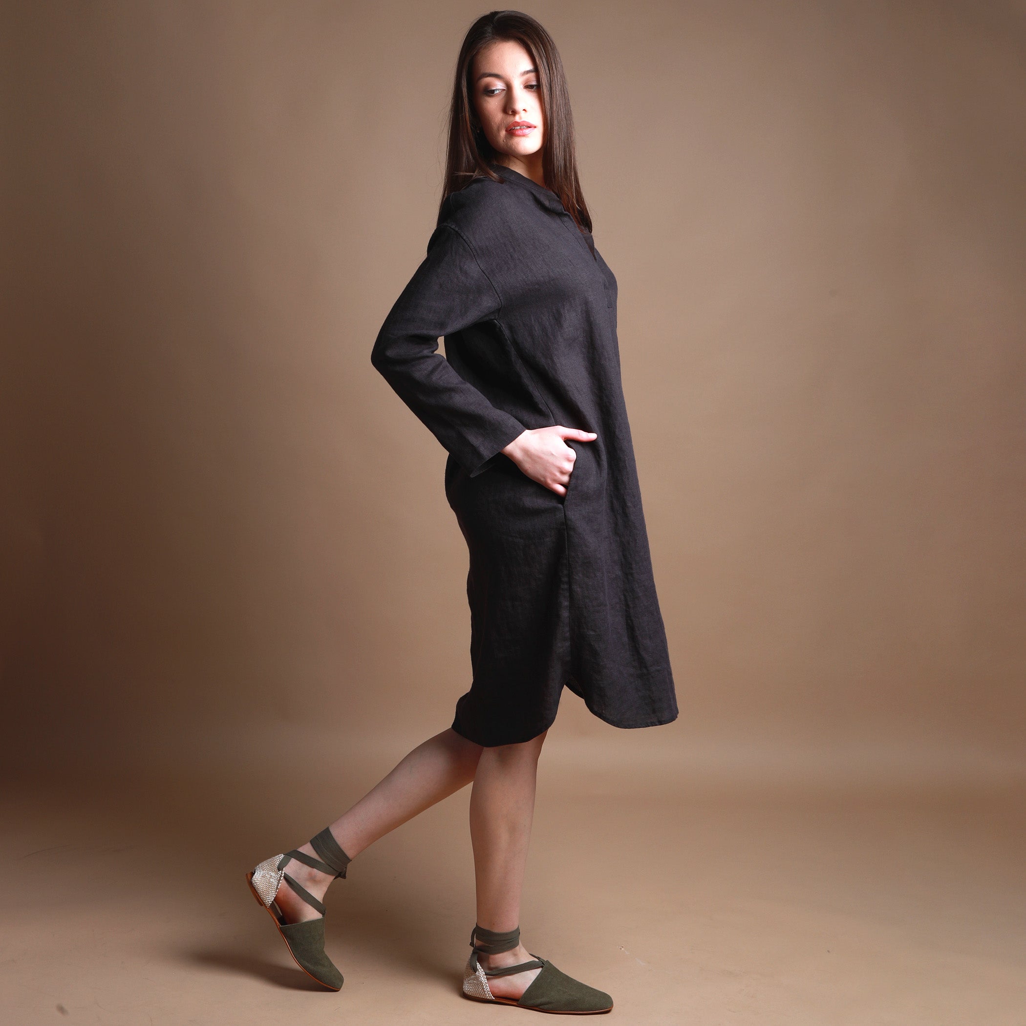 JACKIE Linen Shirt Dress, Size XS, Color RED GRAPEFRUIT