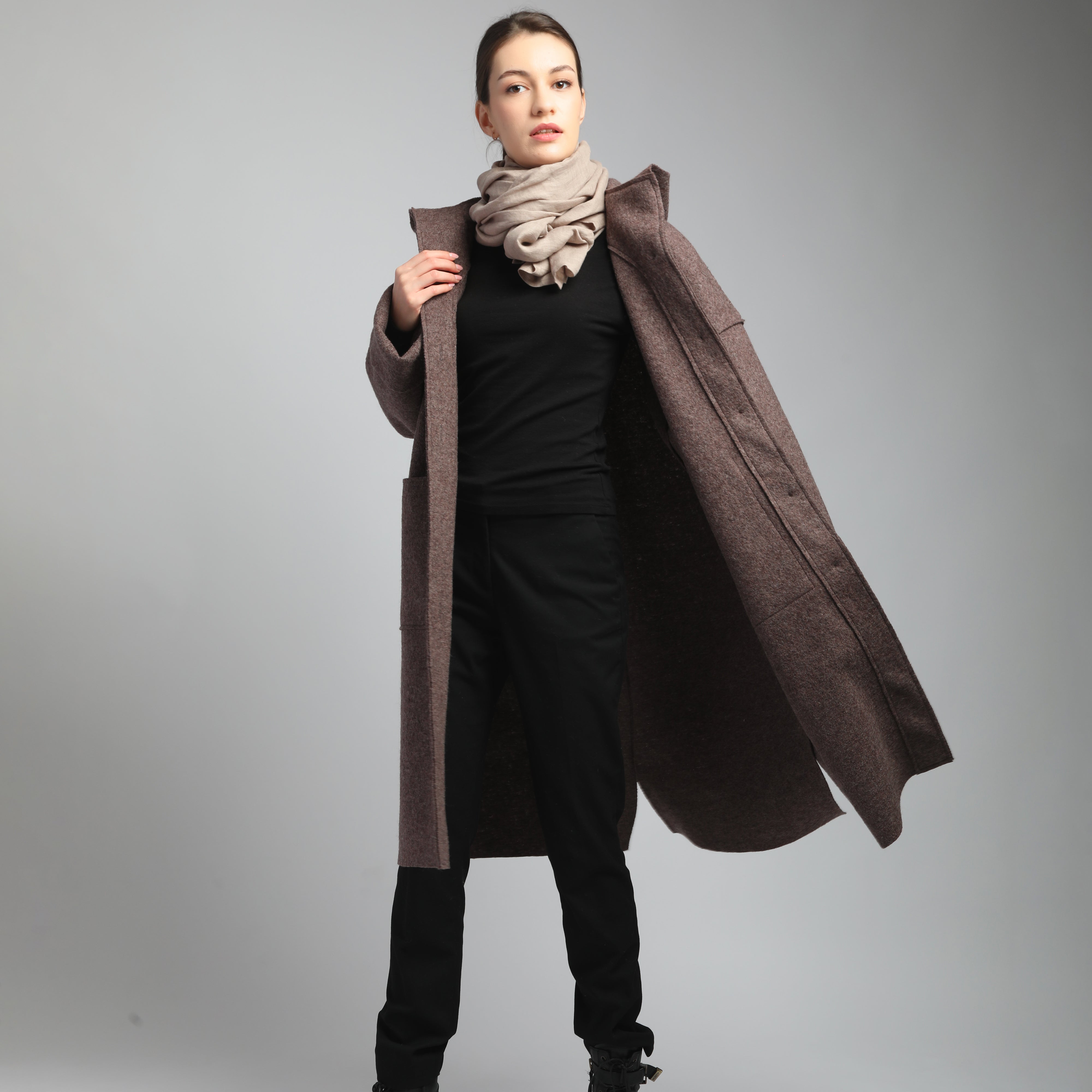 EDEN Midi Boiled Wool Coat with Hood
